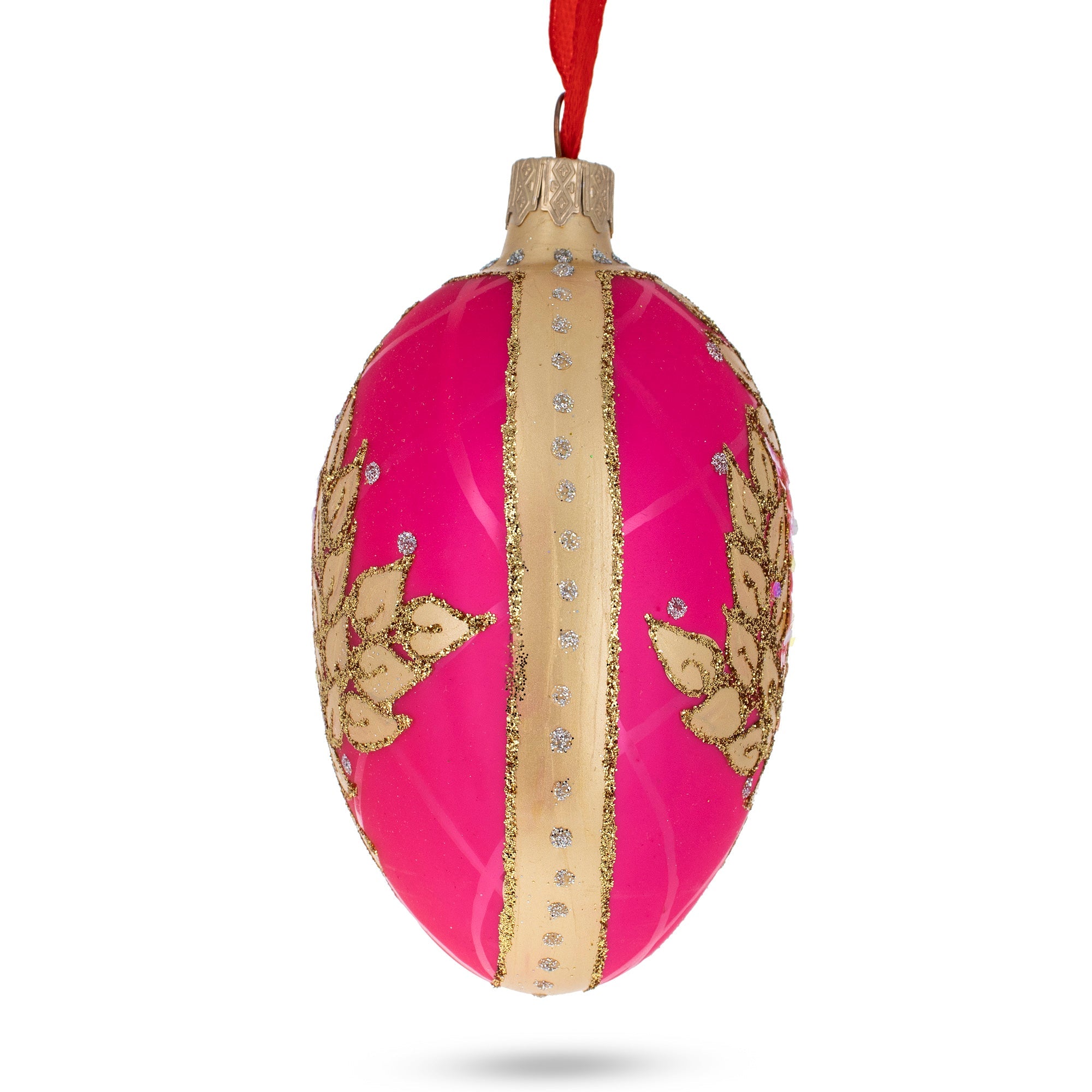 Golden Branches On Pink Glass Egg Ornament 4 Inches