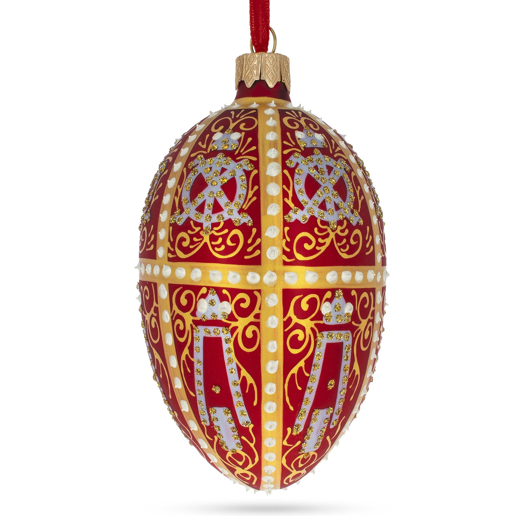 1896 Twelve Monograms In Red Royal Egg Glass Ornament 4 Inches