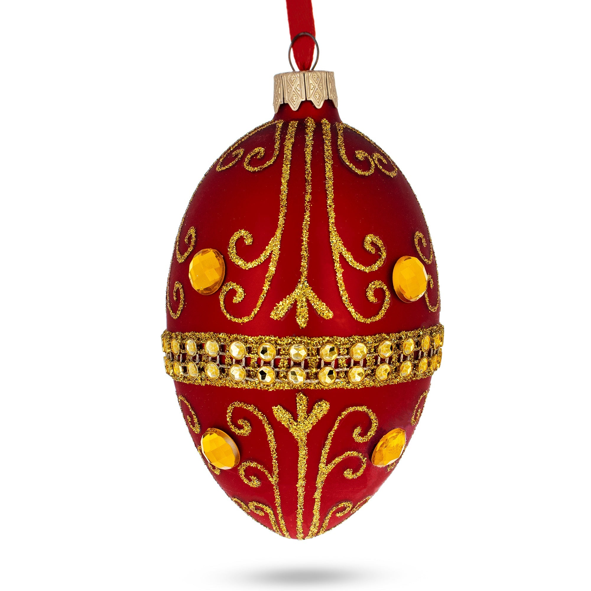 Jeweled Red Glass Egg Ornament 4 Inches