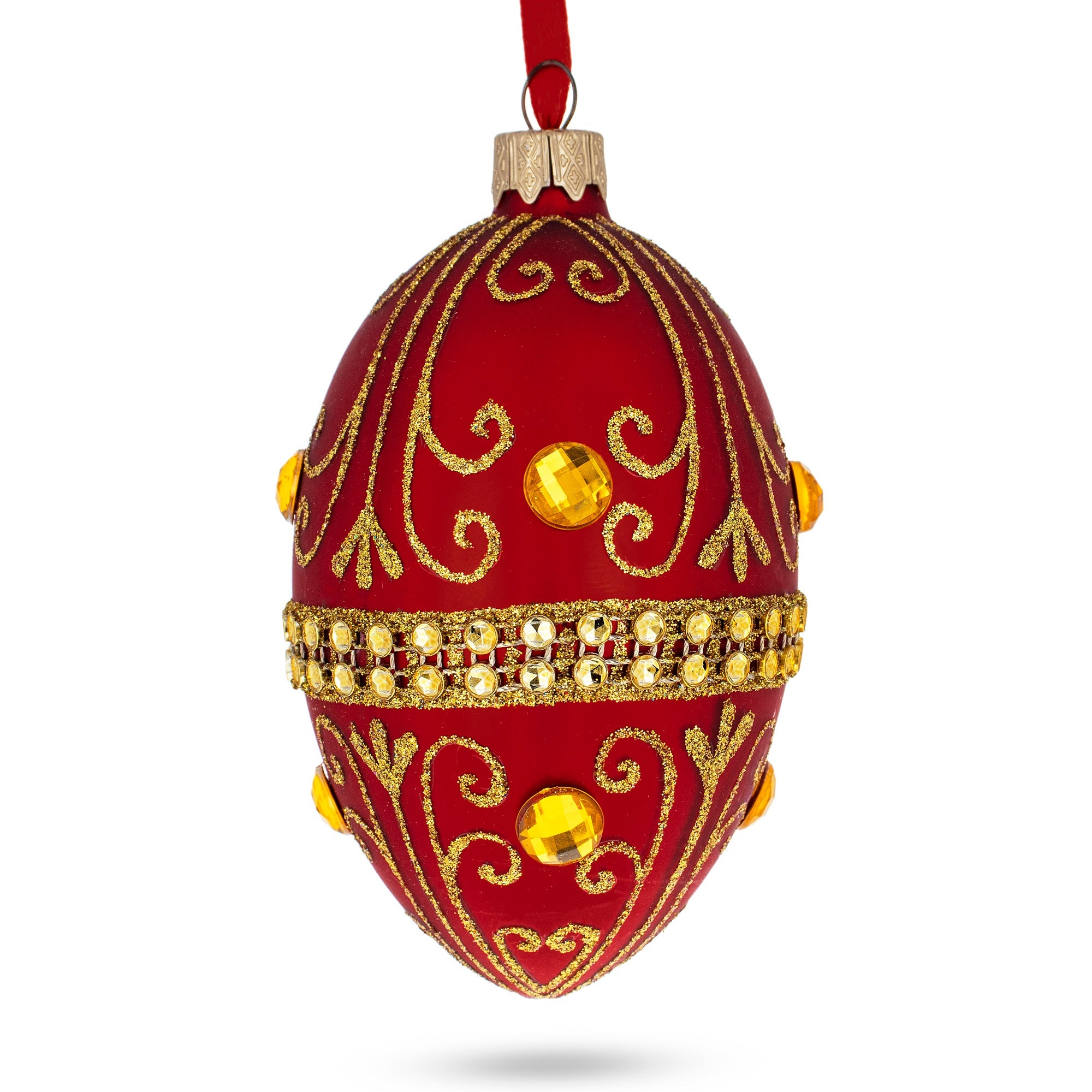 Jeweled Red Glass Egg Ornament 4 Inches