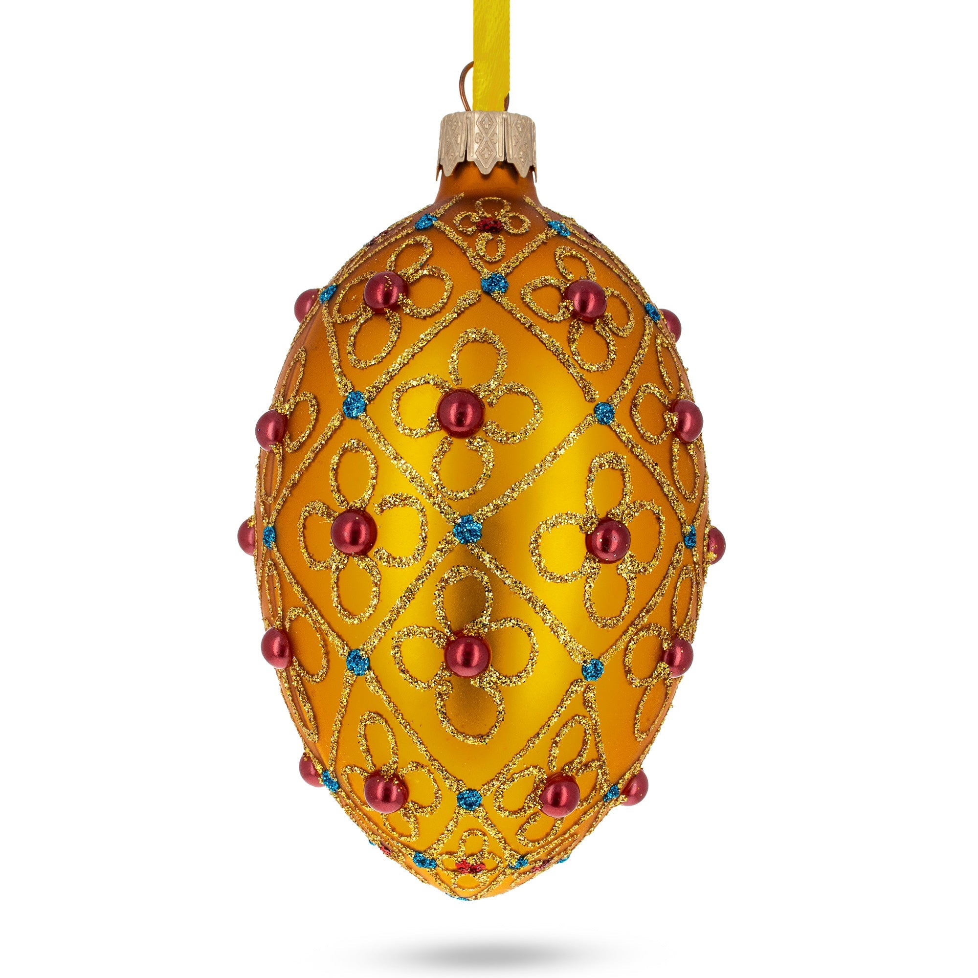 Jeweled Crosses On Gold Glass Egg Ornament 4 Inches