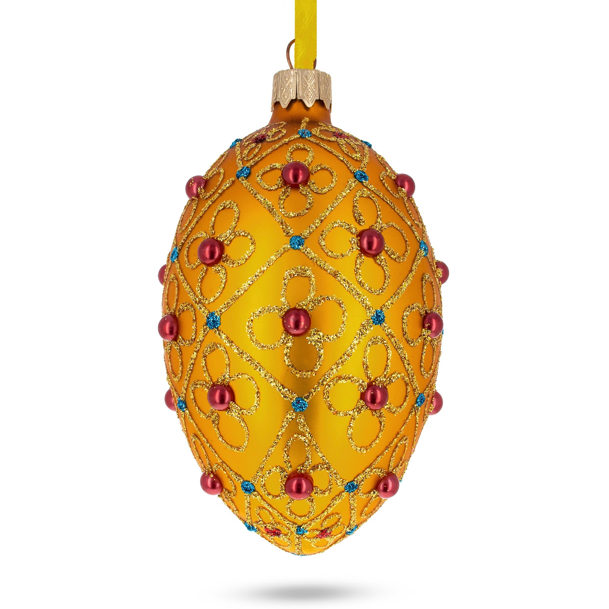 Jeweled Crosses On Gold Glass Egg Ornament 4 Inches