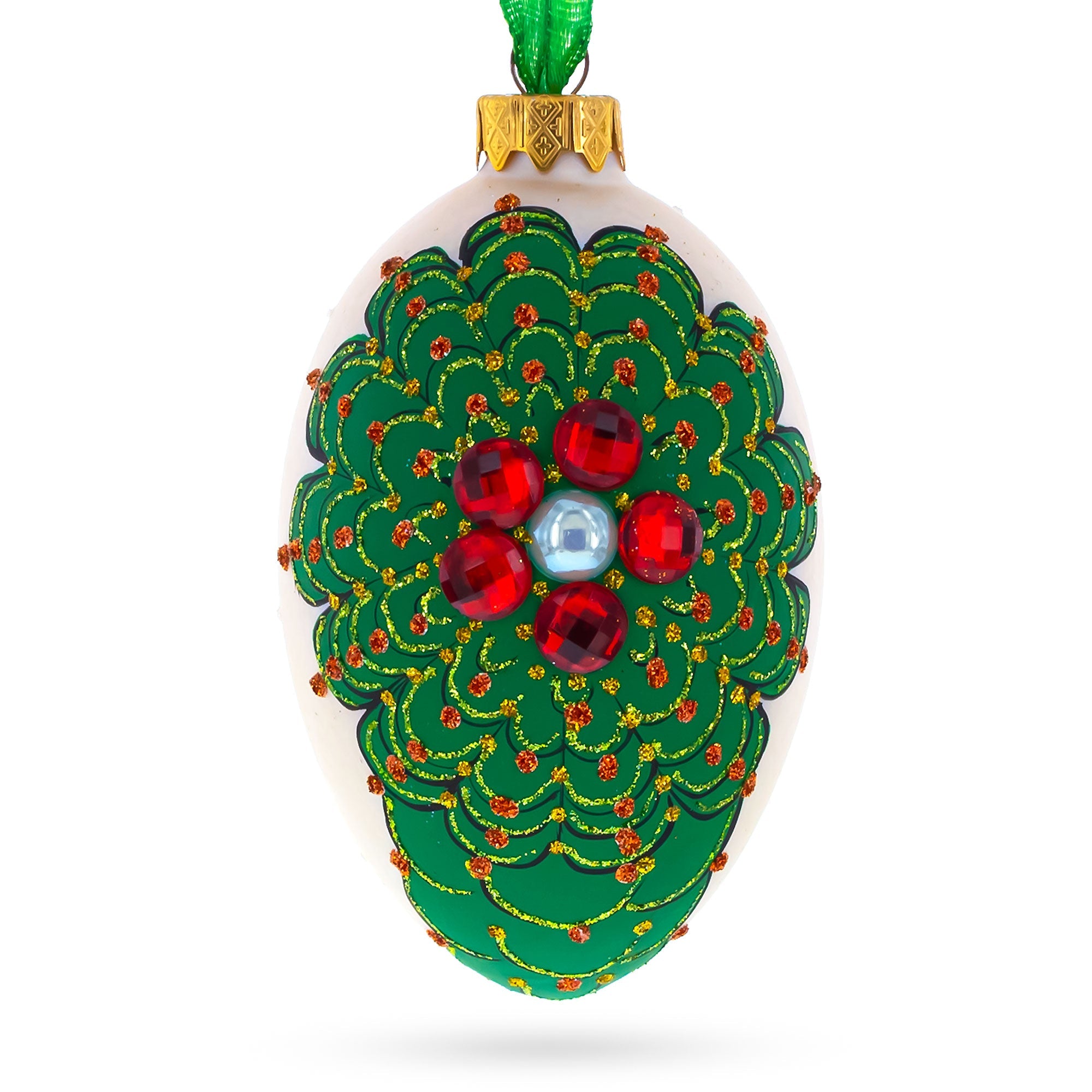 Louis-francois Designer Jeweled Arabesque Glass Egg Christmas Ornament 4 Inches