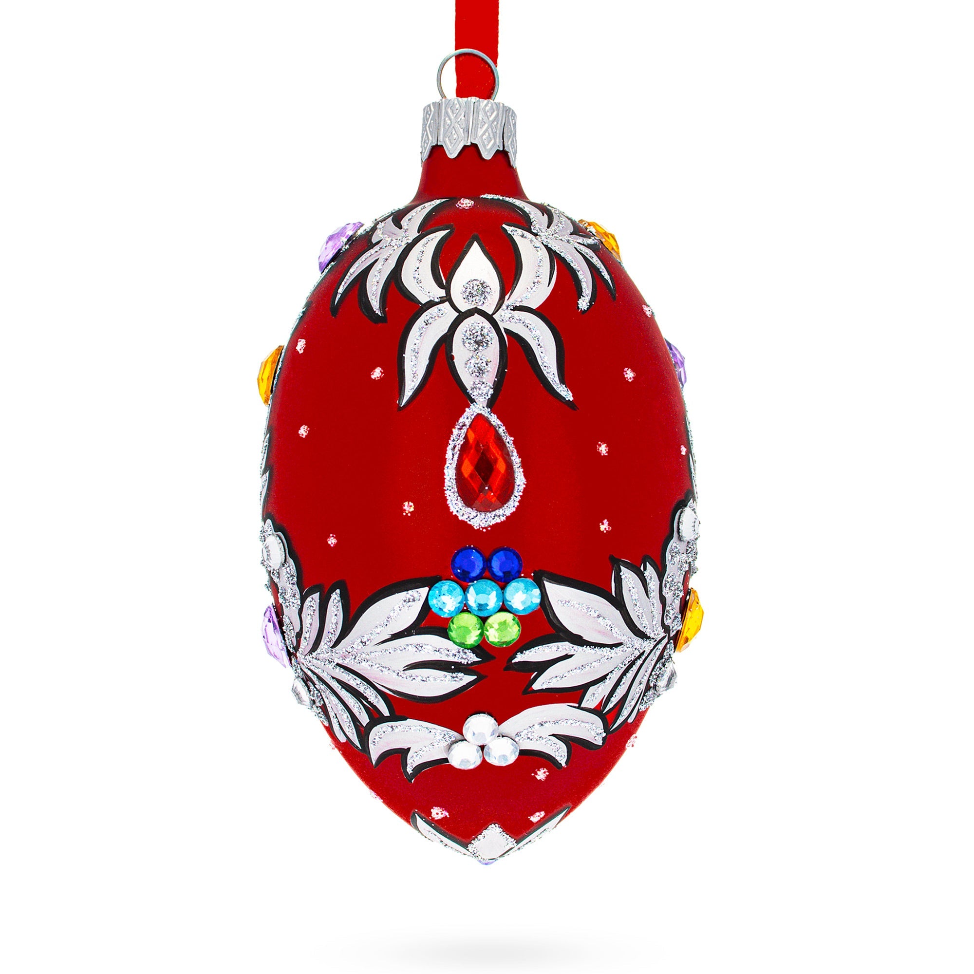 Florence Designer Jeweled Pendant Necklace Glass Egg Christmas Ornament 4 Inches