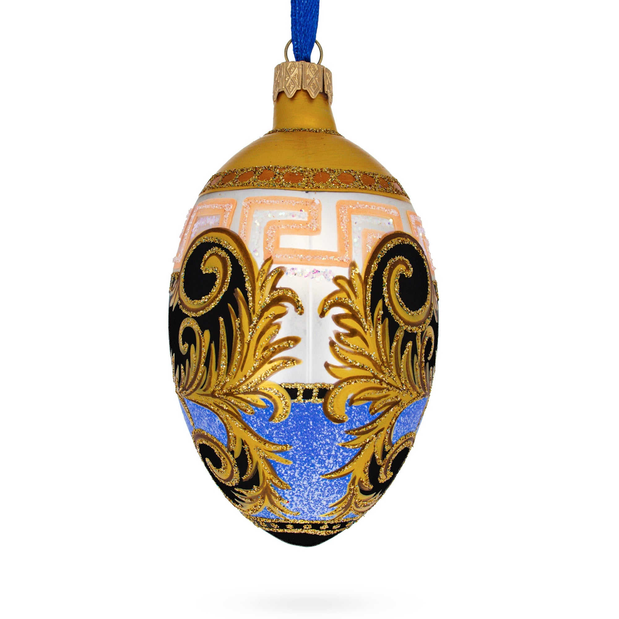 Italian Designer Fine Medallion Glass Egg Christmas Ornament 4 Inches