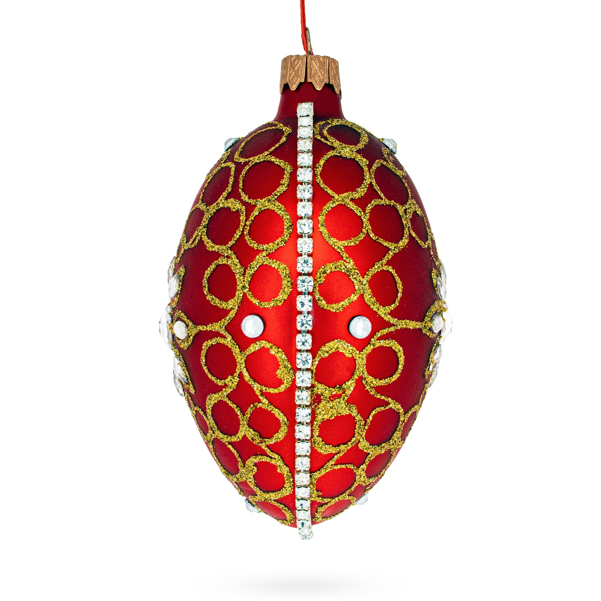 Diamond Star On Red Glass Egg Christmas Ornament 4 Inches