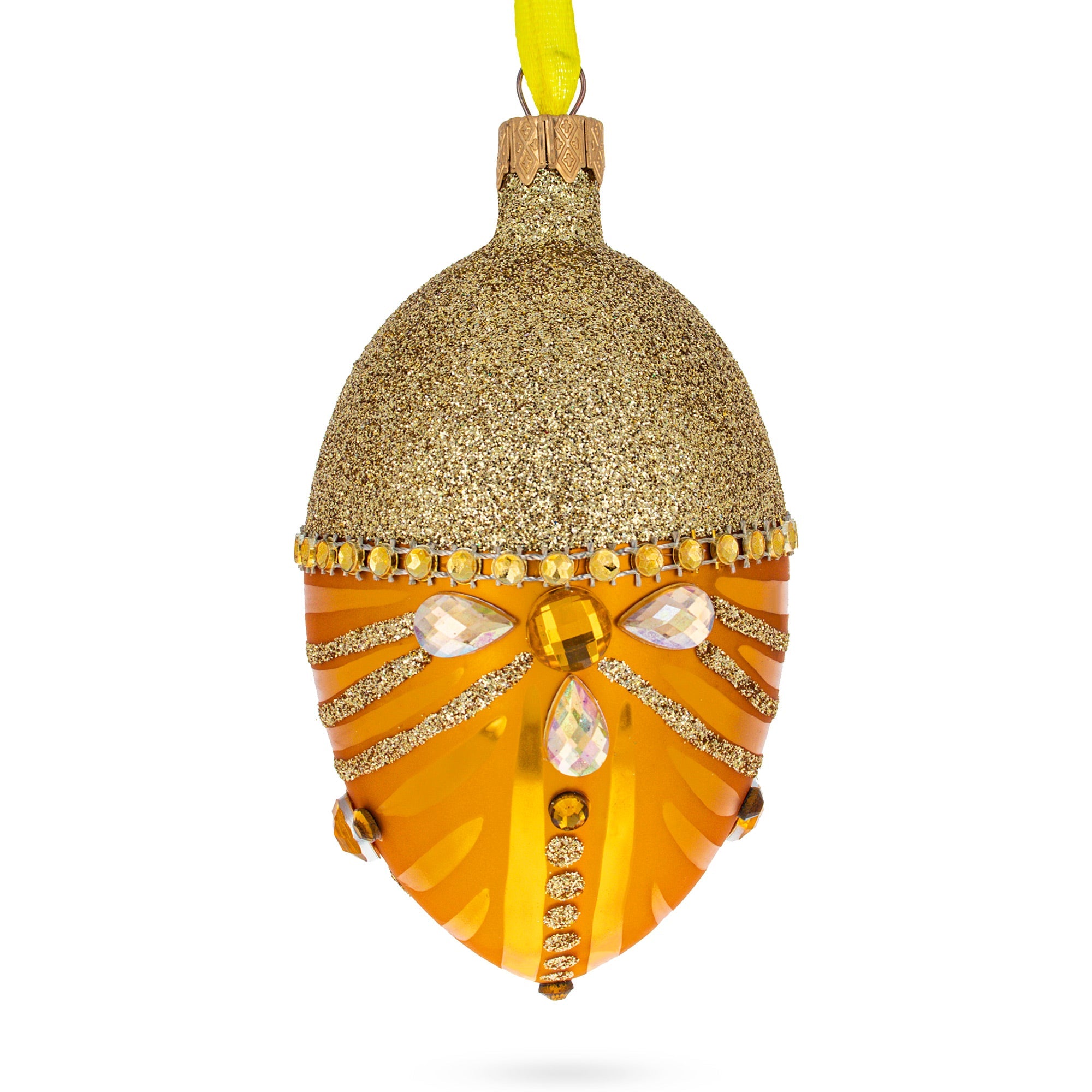 Glittered Orange Glass Egg Christmas Ornament 4 Inches