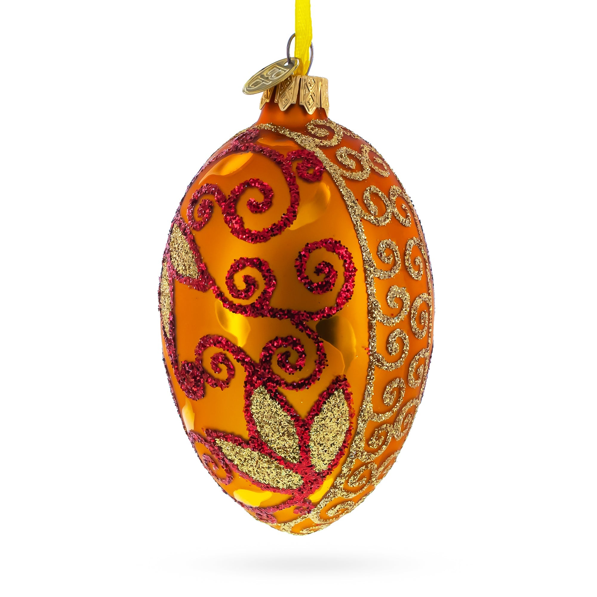 Autumn Leaves On Gold Glass Egg Christmas Ornament 4 Inches