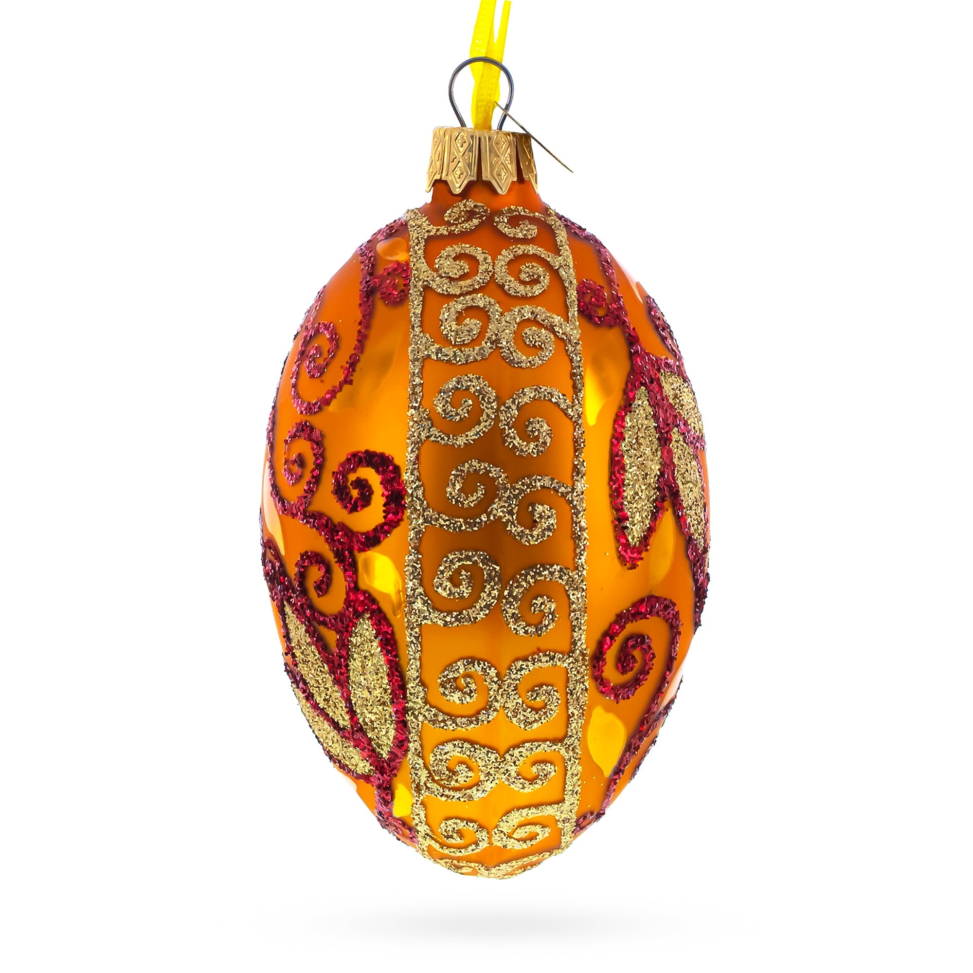 Autumn Leaves On Gold Glass Egg Christmas Ornament 4 Inches