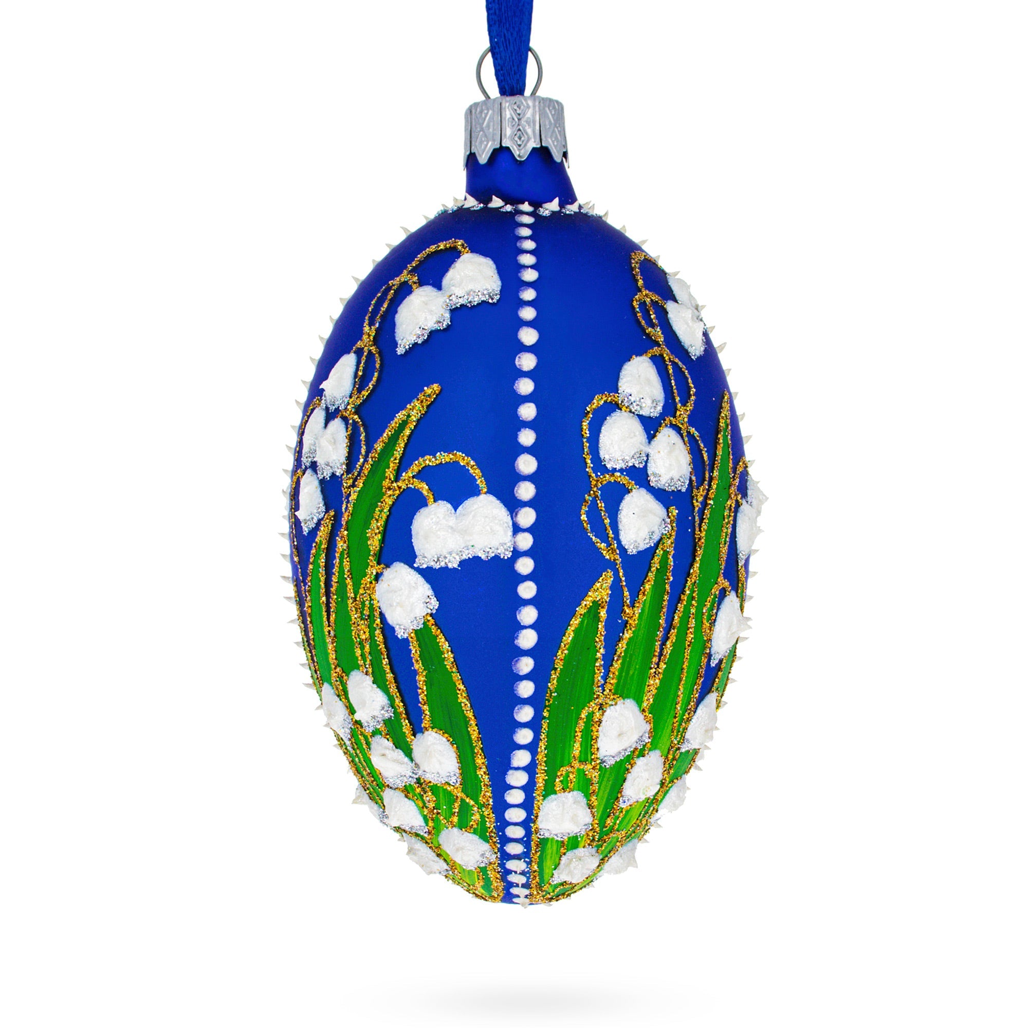 1898 Lilies Of The Valley Royal In Blue Egg Glass Egg Christmas Ornament 4 Inches