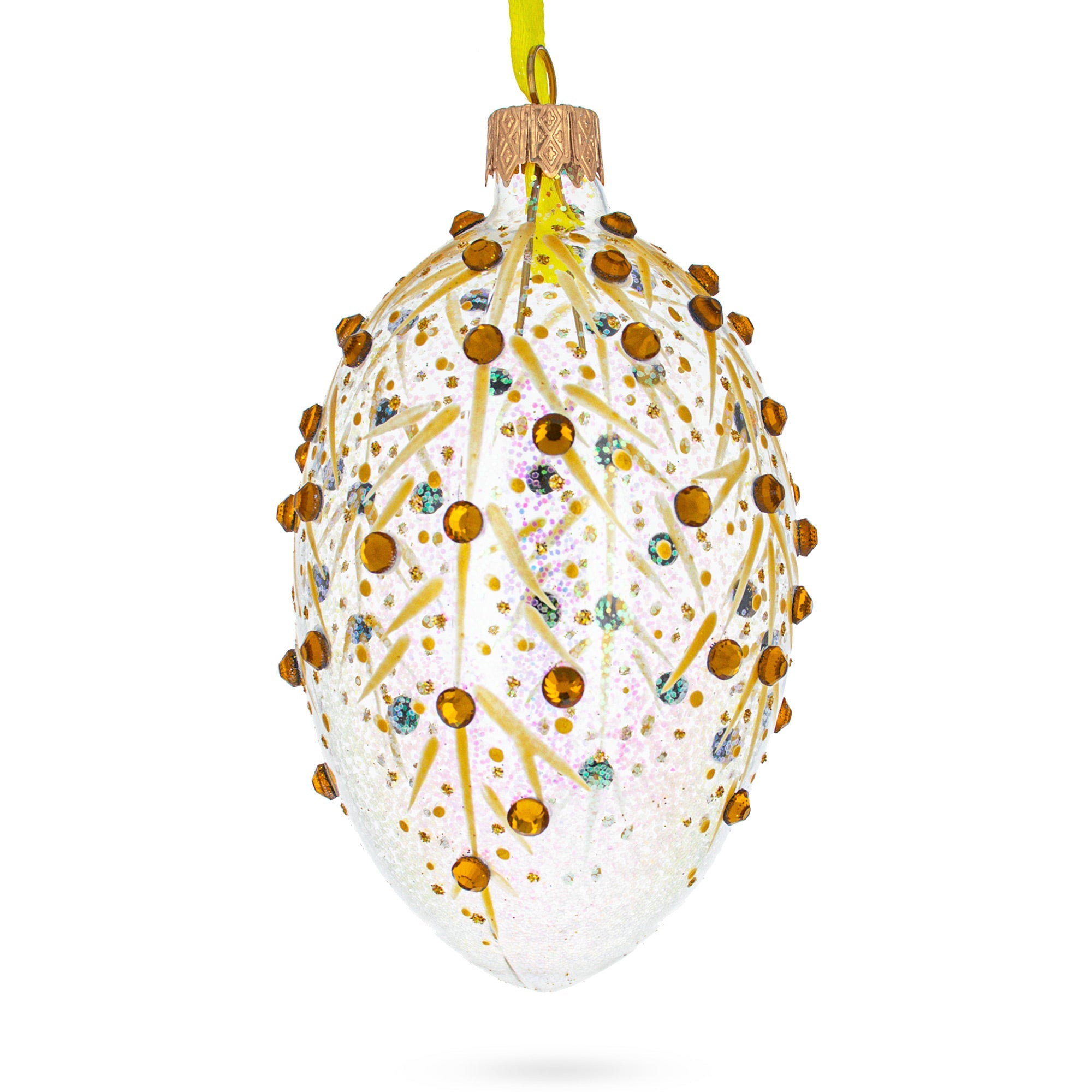 Gold Branches Glass Egg Christmas Ornament 4 Inches