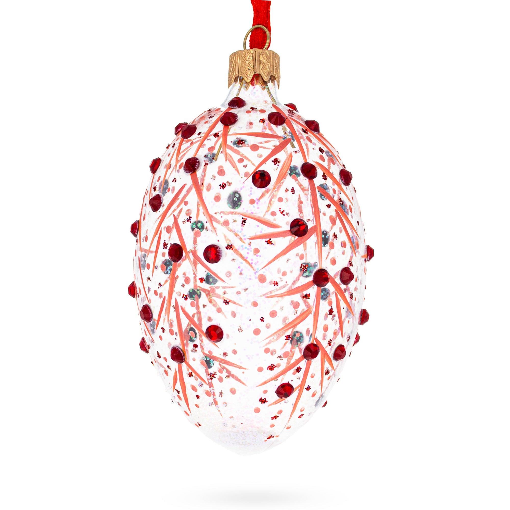 Ruby Branches Glass Egg Christmas Ornament 4 Inches