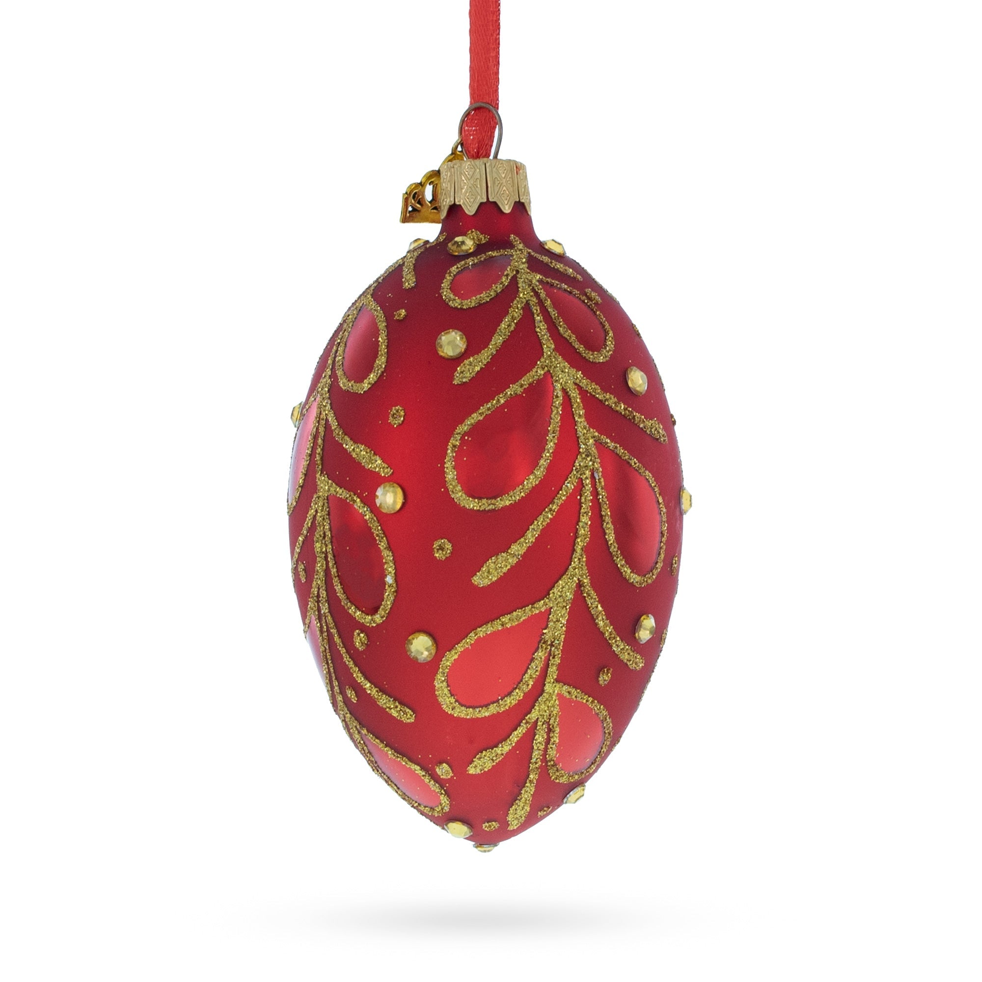 Red Paisley Glass Egg Christmas Ornament 4 Inches