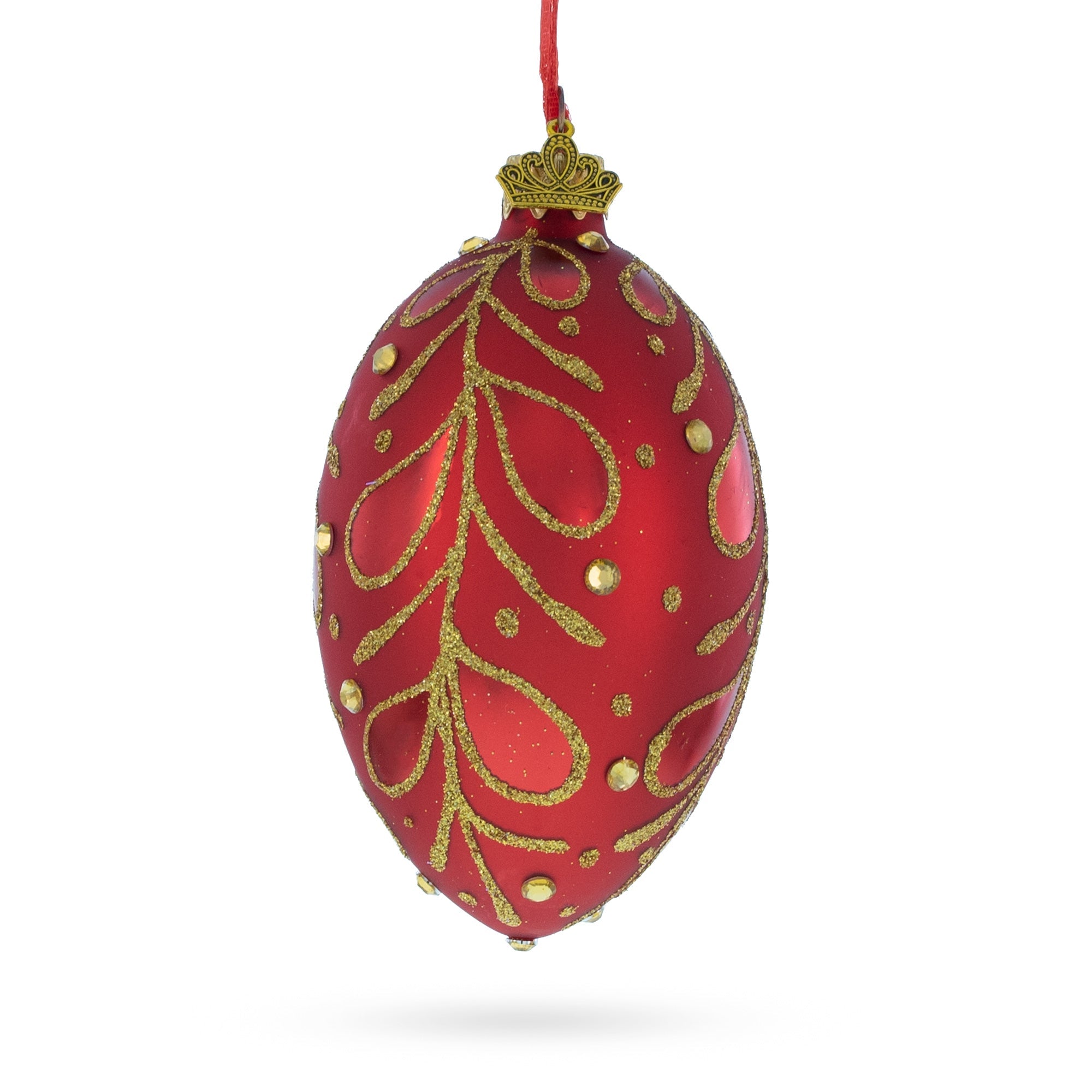 Red Paisley Glass Egg Christmas Ornament 4 Inches