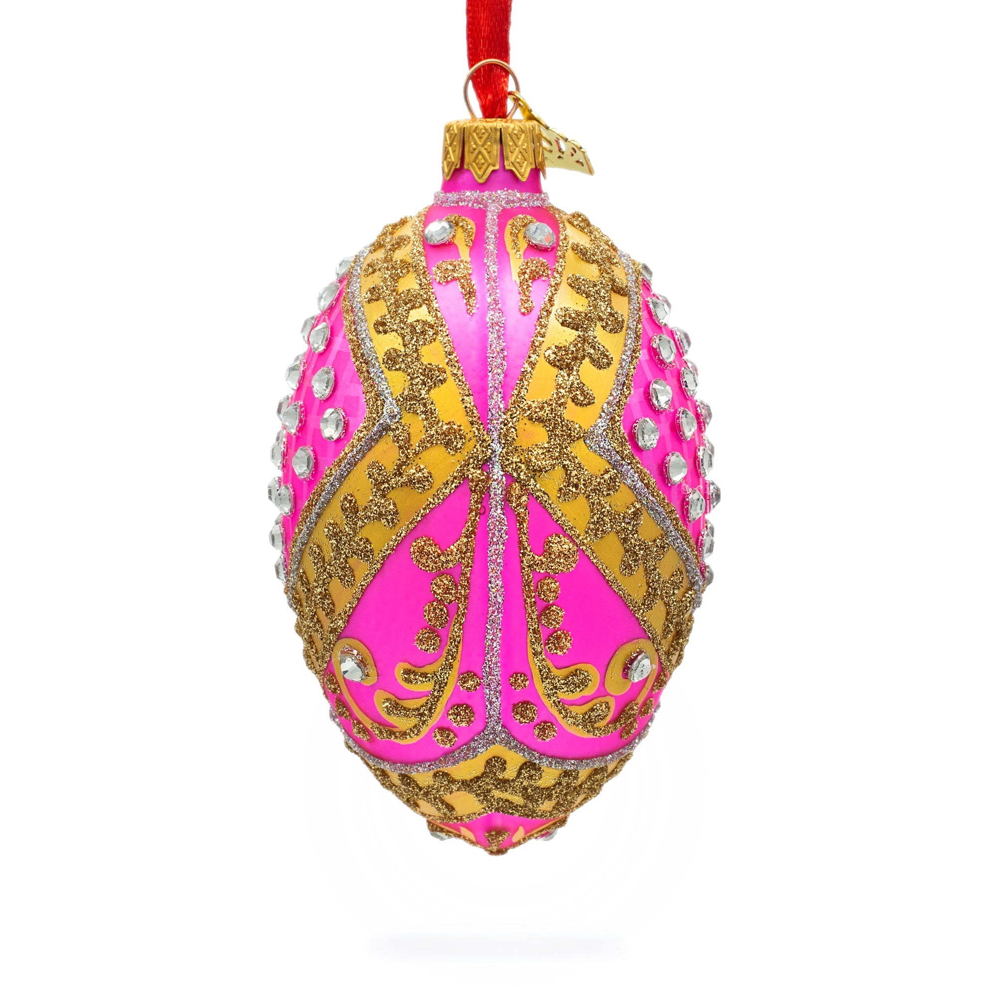 Jewels On Pink Glass Egg Ornament 4 Inches