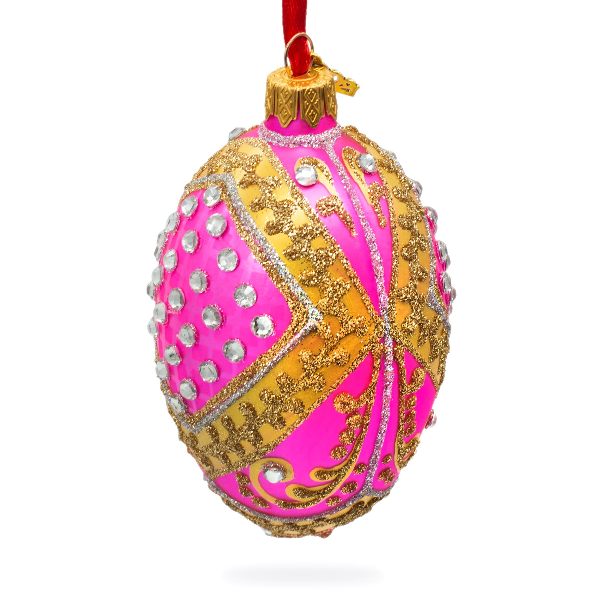 Jewels On Pink Glass Egg Ornament 4 Inches