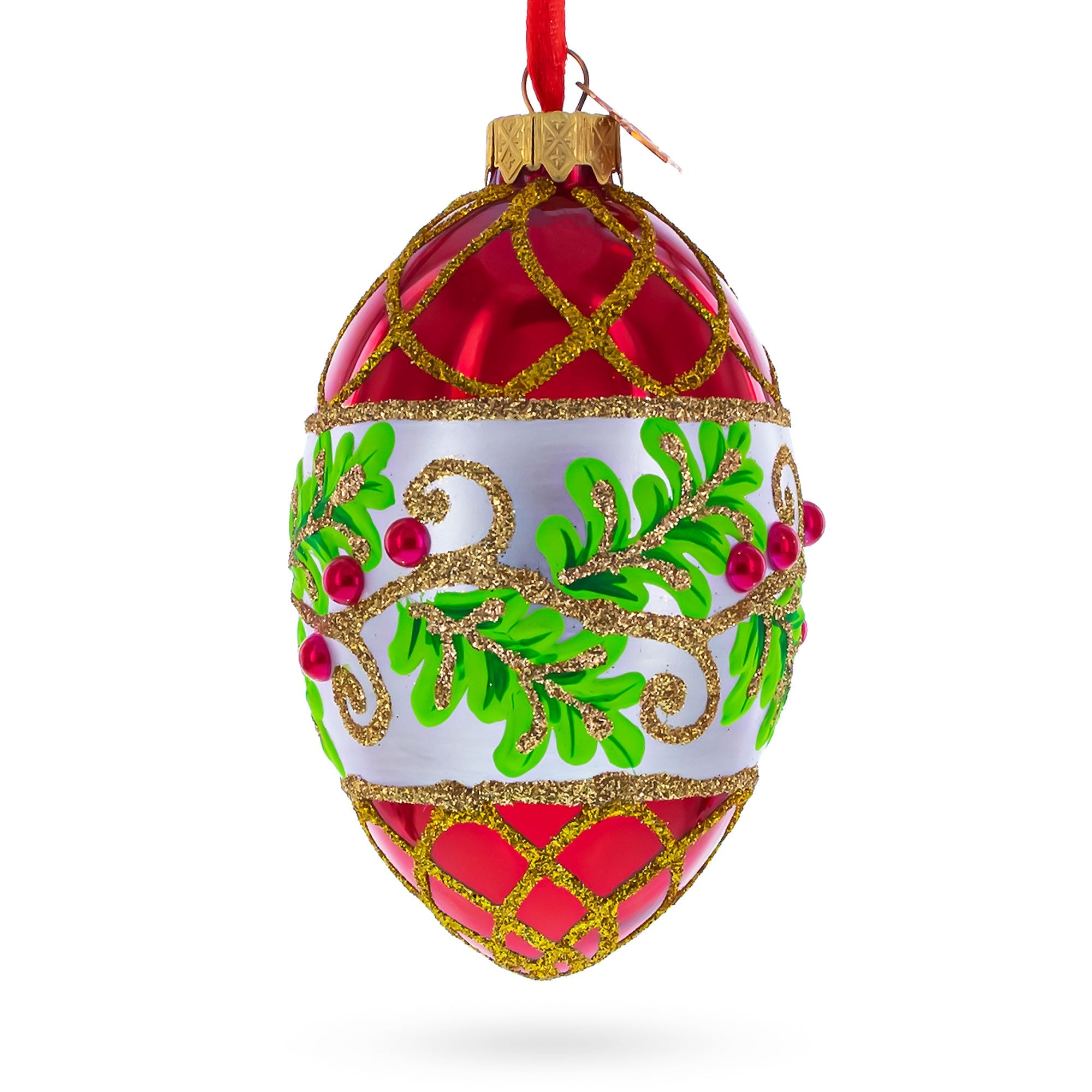 Berries On The Branch Glass Egg Ornament 4 Inches