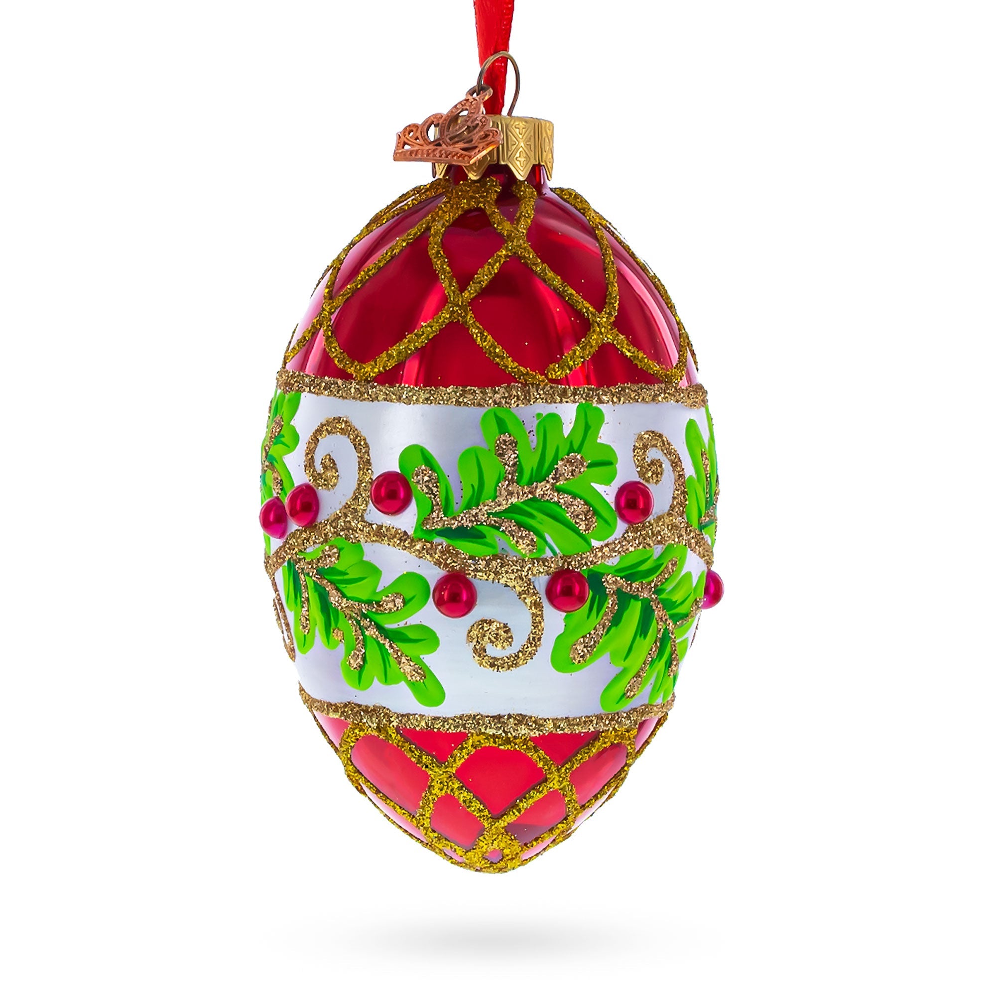 Berries On The Branch Glass Egg Ornament 4 Inches