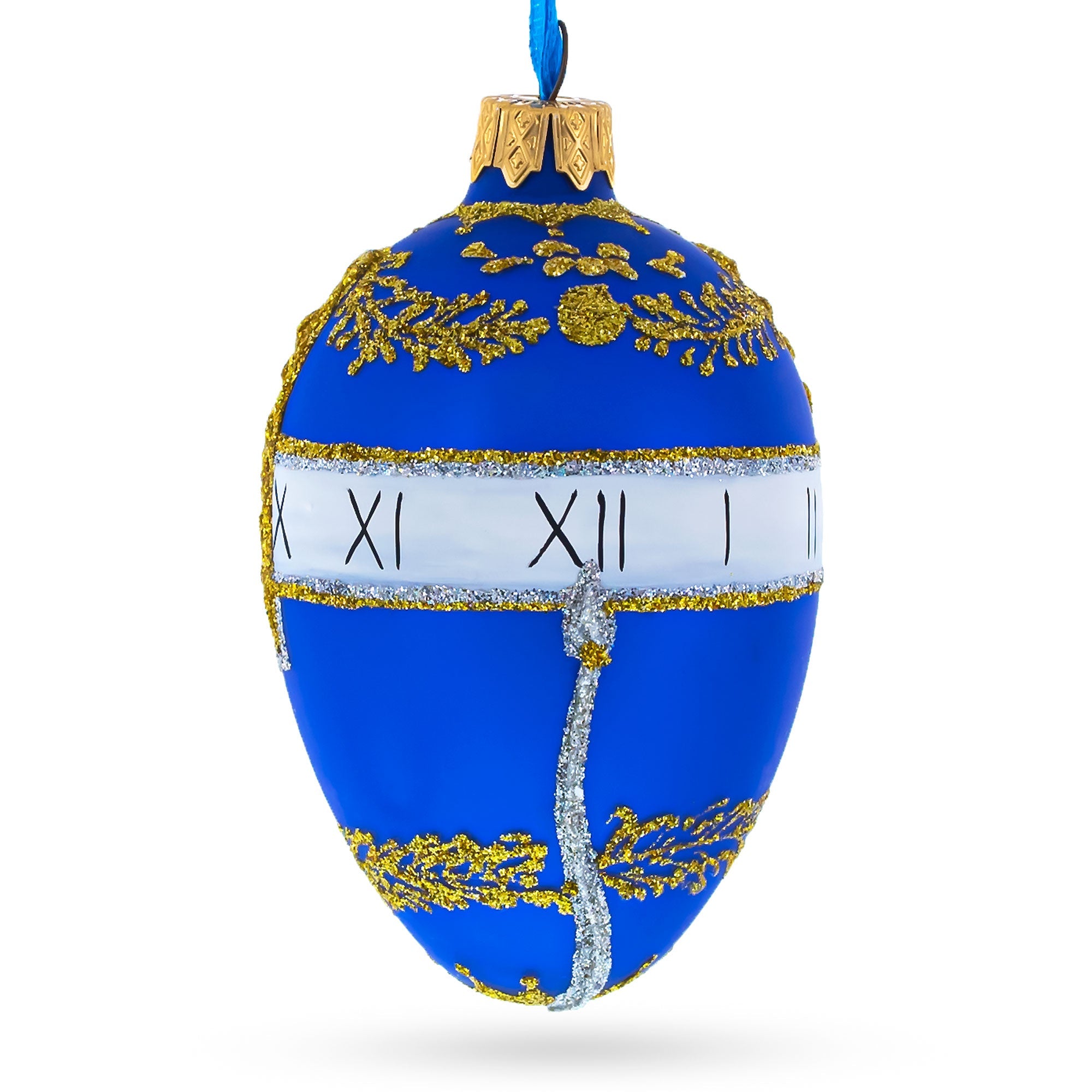 1895 Blue Serpent Clock Royal Egg Glass Ornament 4 Inches