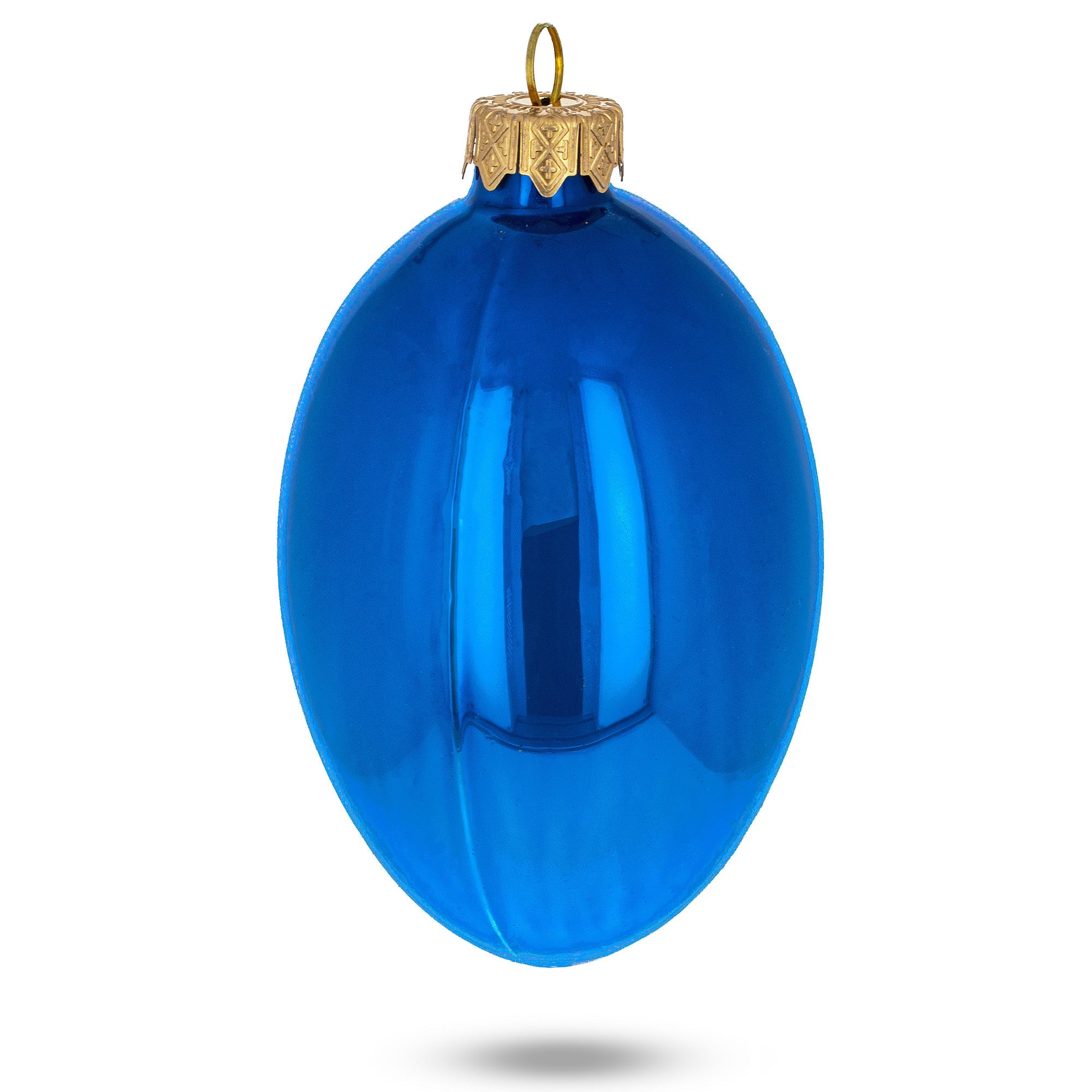 Set Of 6 Blue Glossy Glass Egg Ornaments 4 Inches