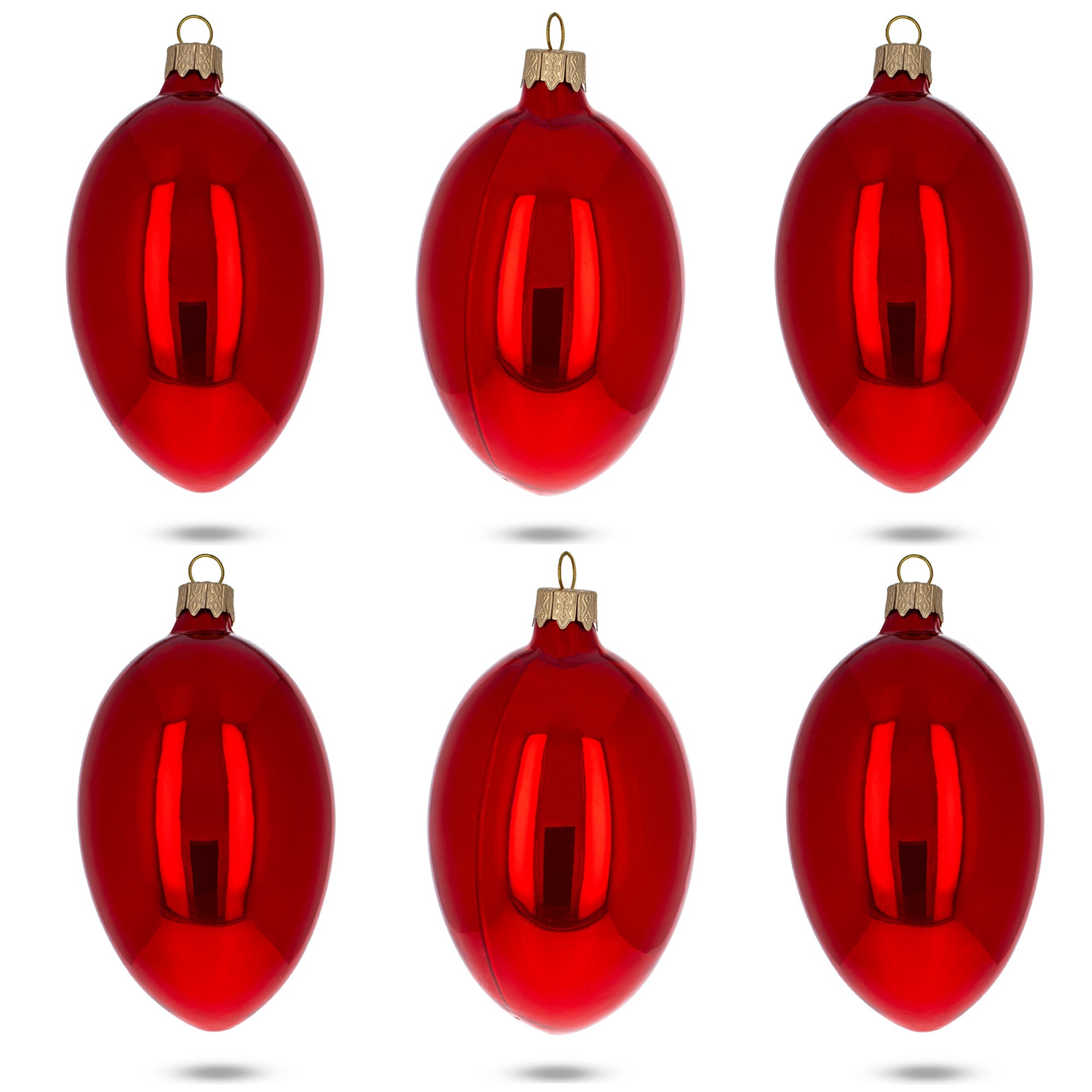 Set Of 6 Red Glossy Glass Egg Ornaments 4 Inches