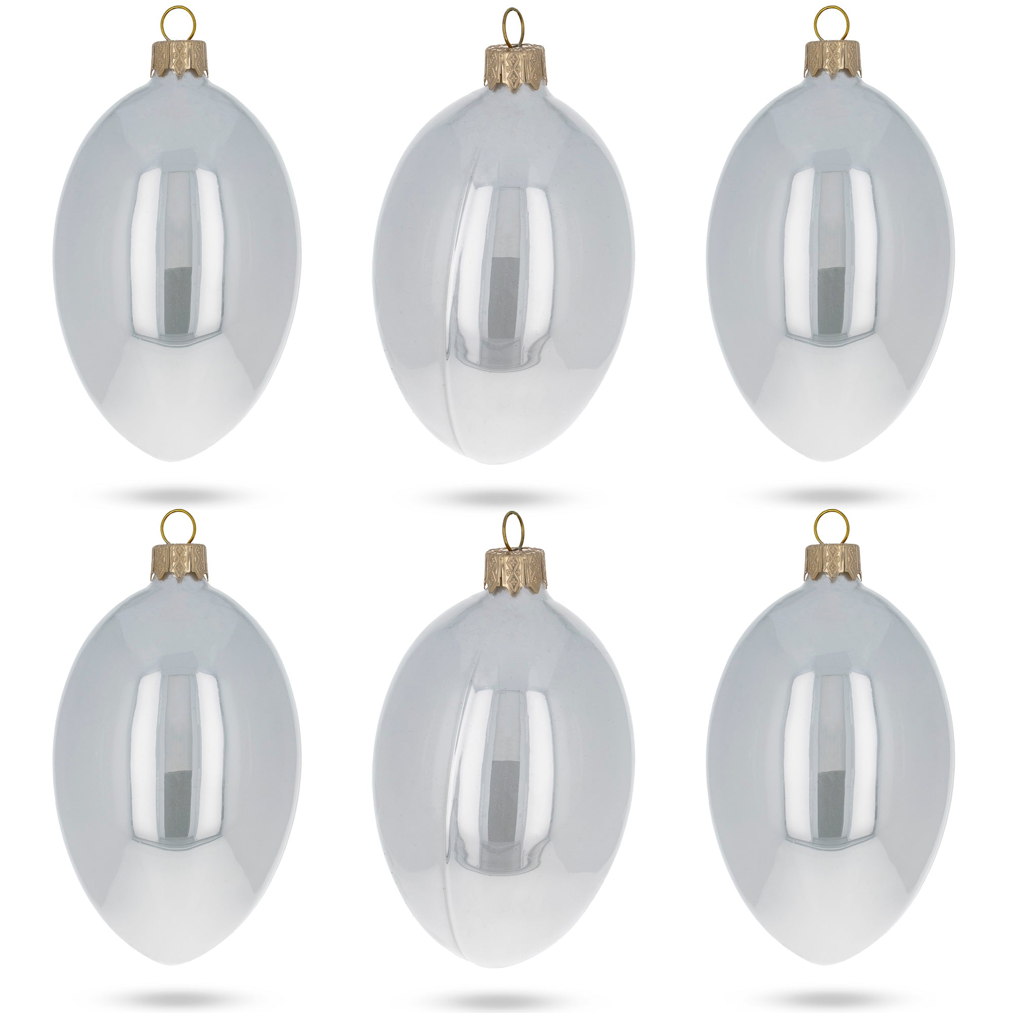 Set Of 6 White Glossy Glass Egg Ornaments 4 Inches