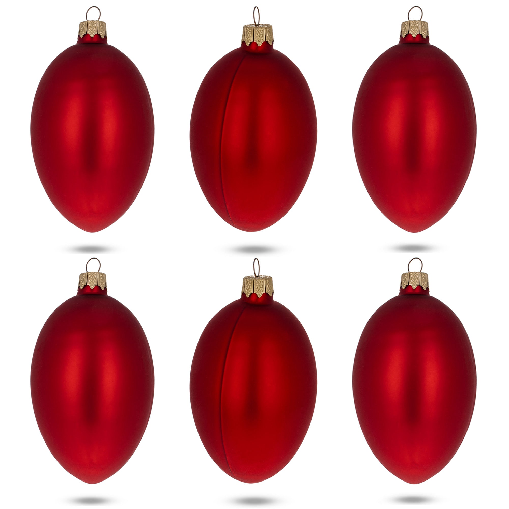 Set Of 6 Red Matte Glass Egg Ornaments 4 Inches