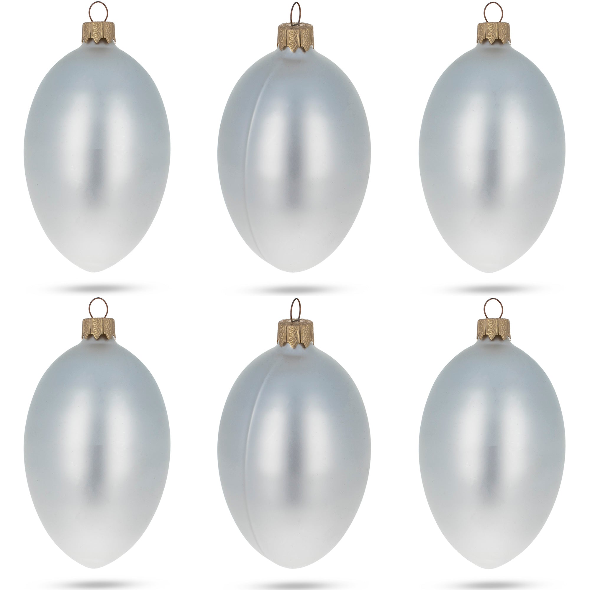 Set Of 6 White Matte Glass Egg Ornaments 4 Inches