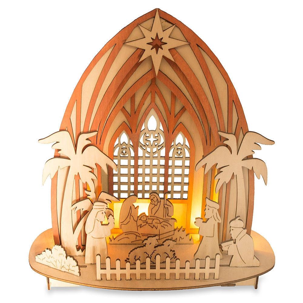 Wooden Nativity Scene Set With Led Lights 11 Inches