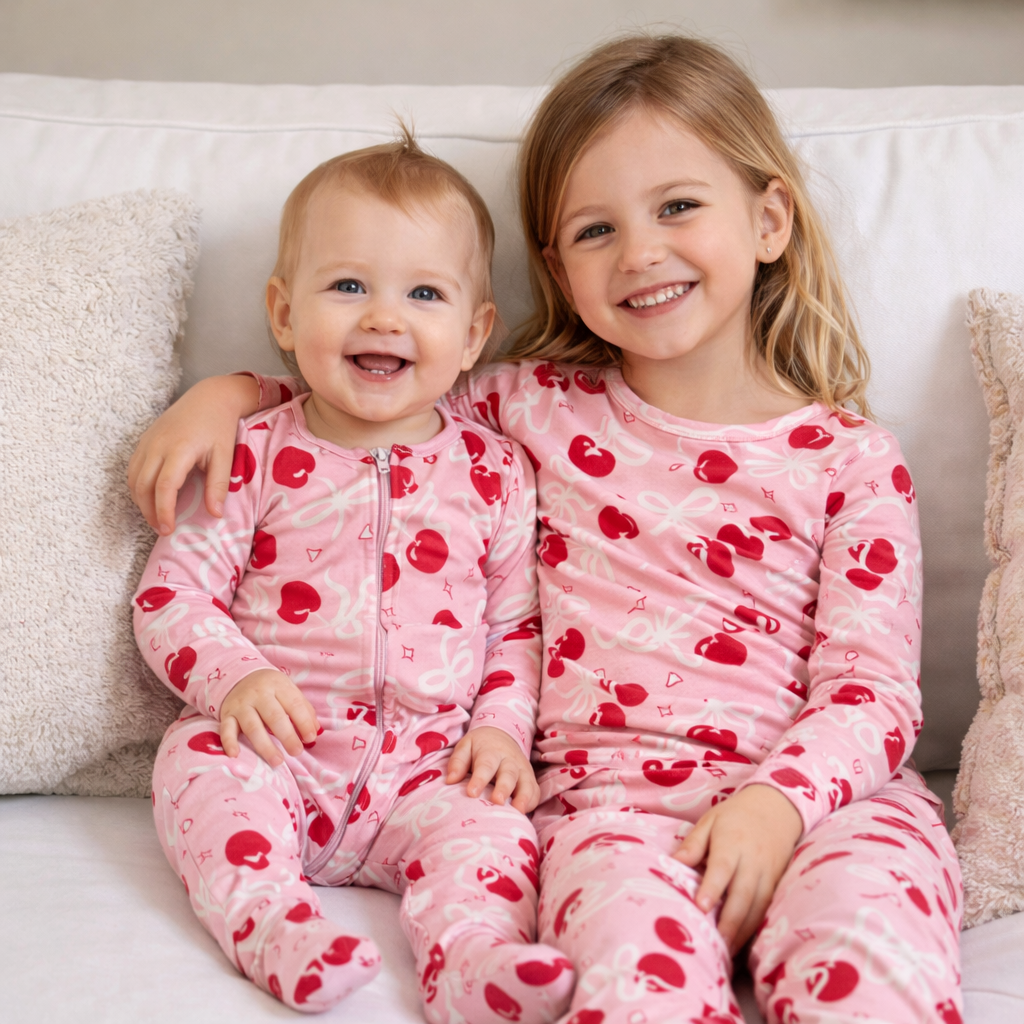 Pink Cherry Toddler & Kids 2-piece Bamboo Pajamas