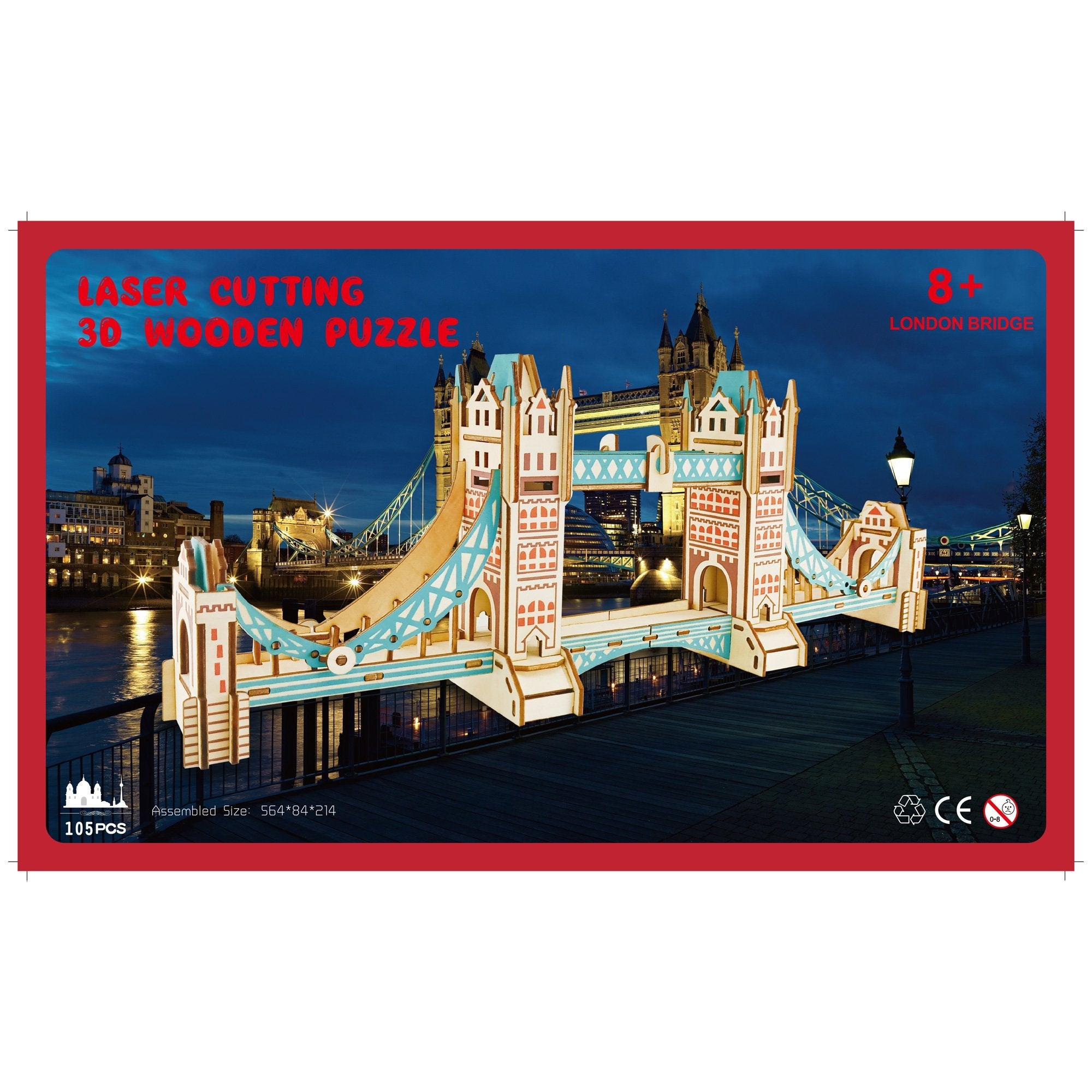 London Tower Bridge Model Kit - Wooden Laser-cut 3d Puzzle (105 Pcs)