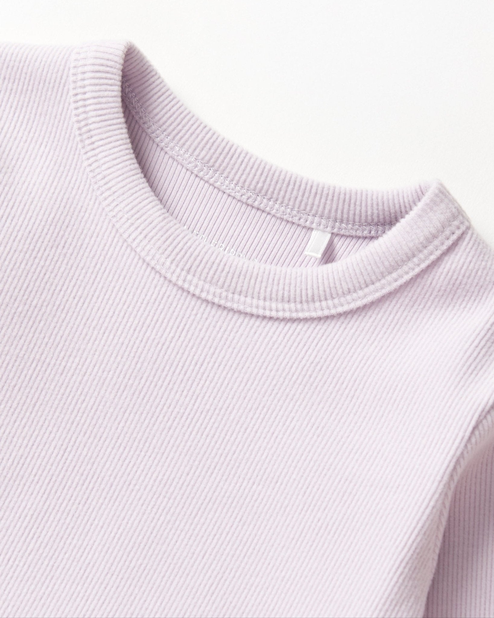 Long Sleeve Ribbed Lettuce Trim Tee - Lilac