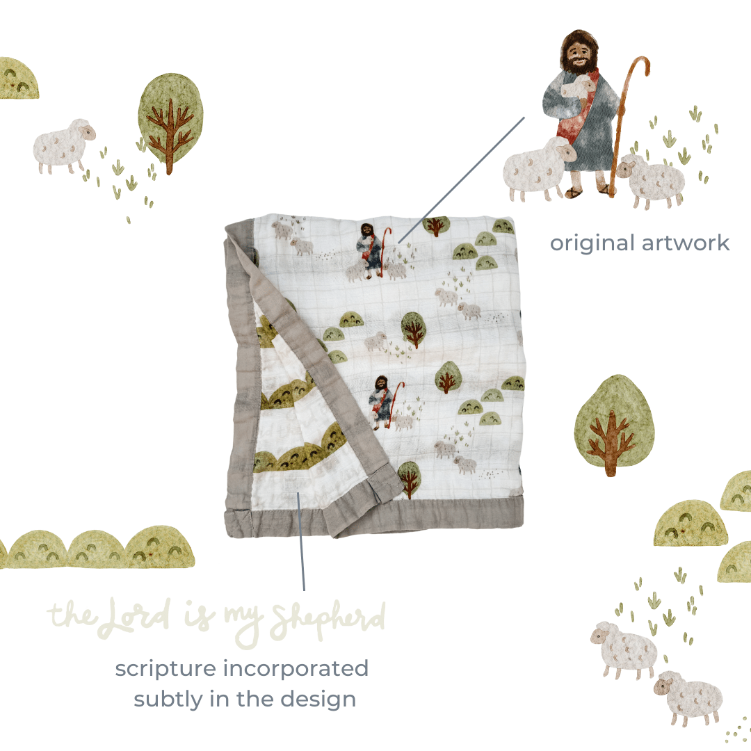 The Lord Is My Shepherd - Catholic Luxury Double Sided Muslin Blanket