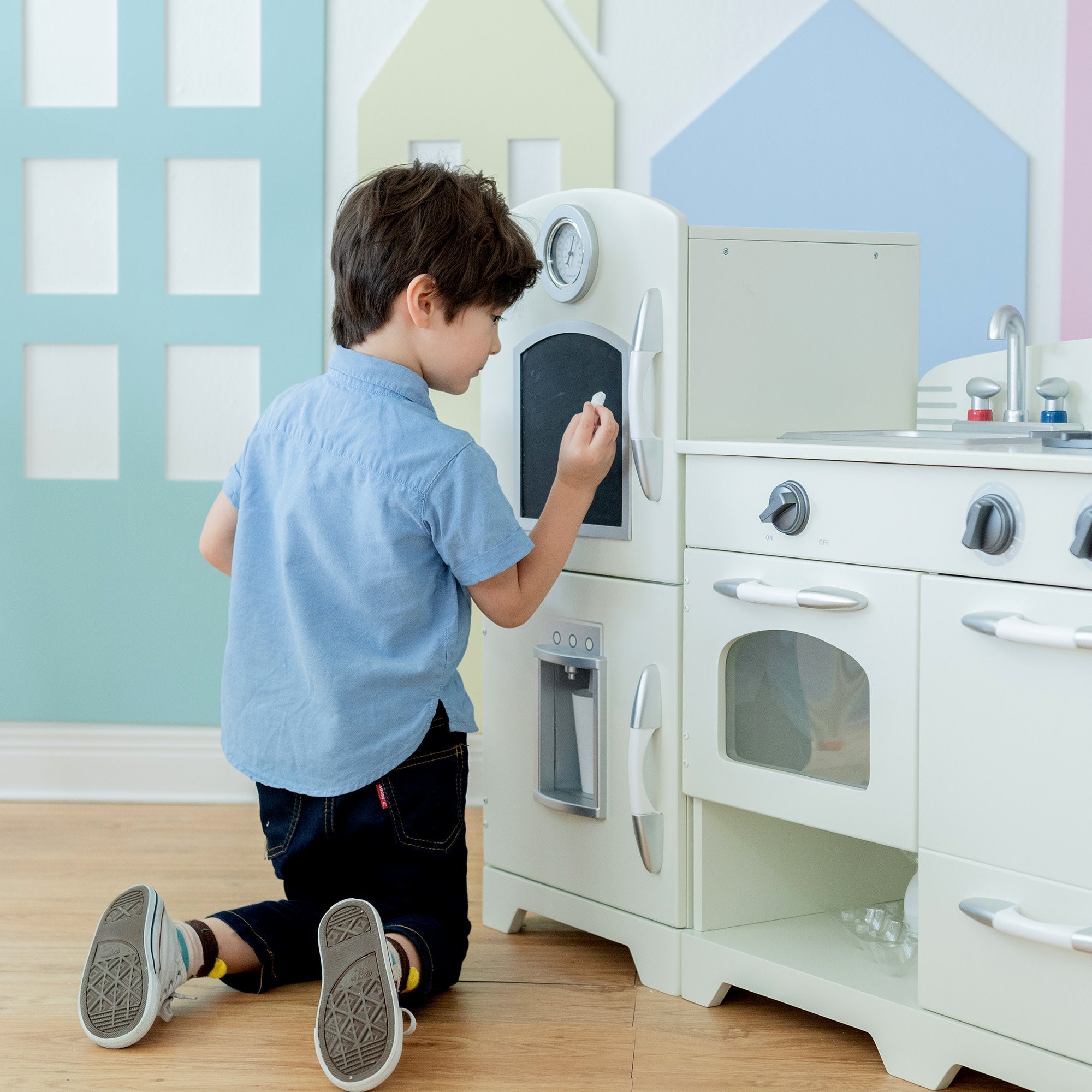 Little Chef Fairfield Retro Kids Kitchen Playset With Refrigerator, Ivory