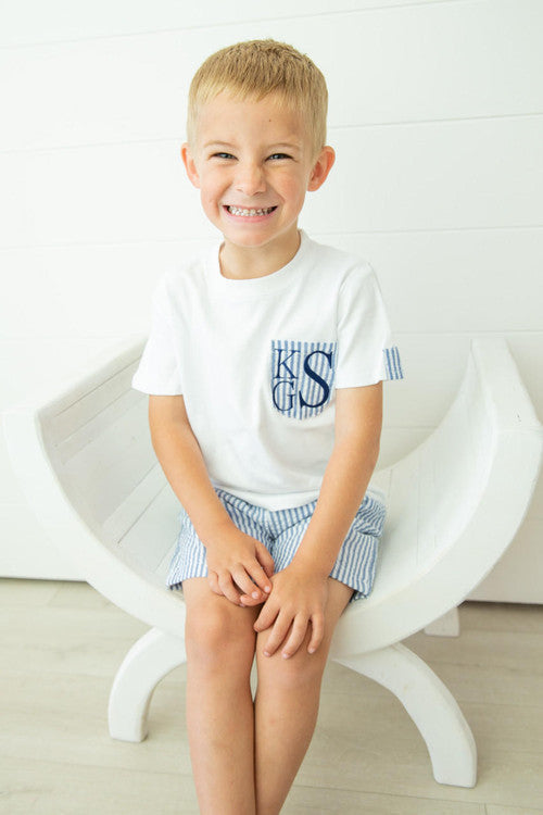Boys Short  Sleeve Seersucker Pocket Tee