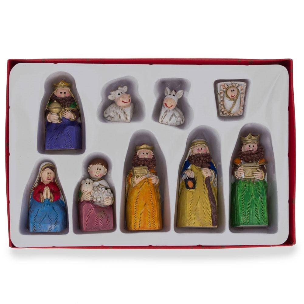 Set Of 9 Hand Painted Mini Nativity Scene Set Figurines