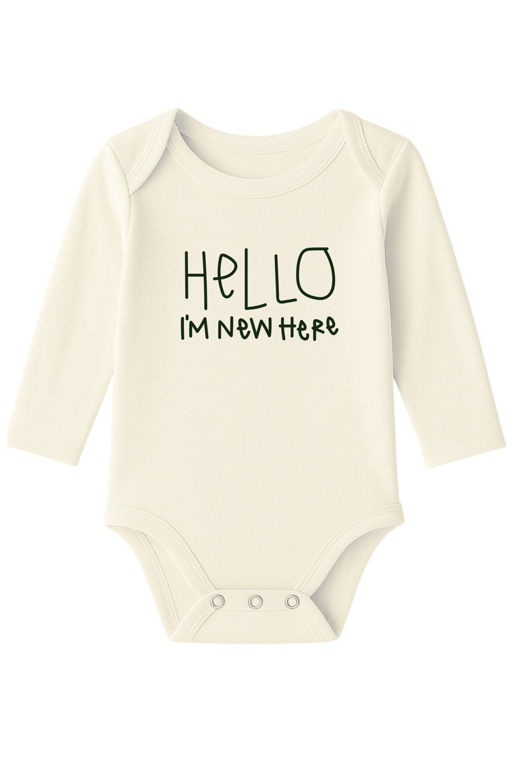 Hello I'm New Here Organic Cotton Baby Bodysuit Long Sleeve