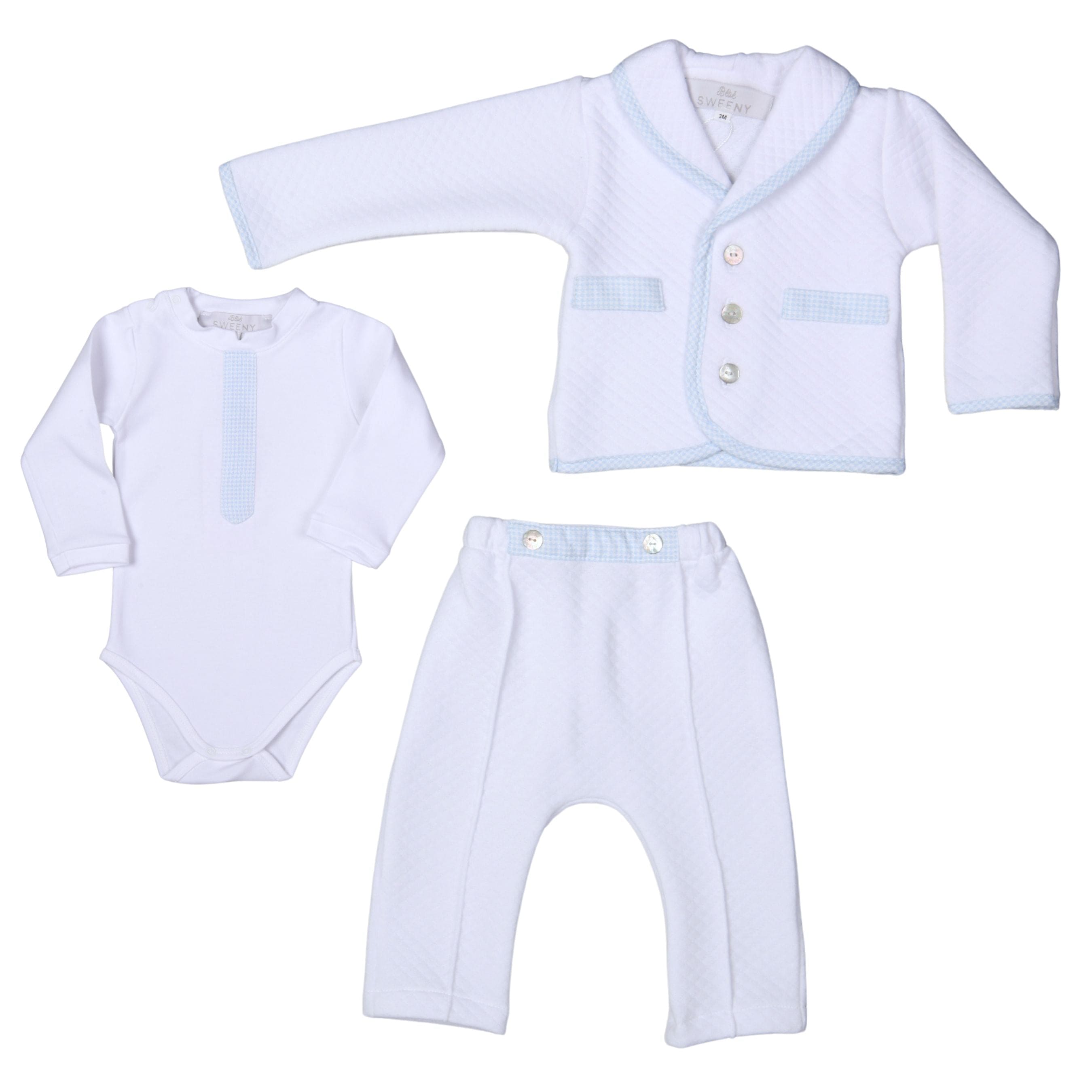 Lucas | Boys White & Blue Cotton Gingham Pants Suit (3)