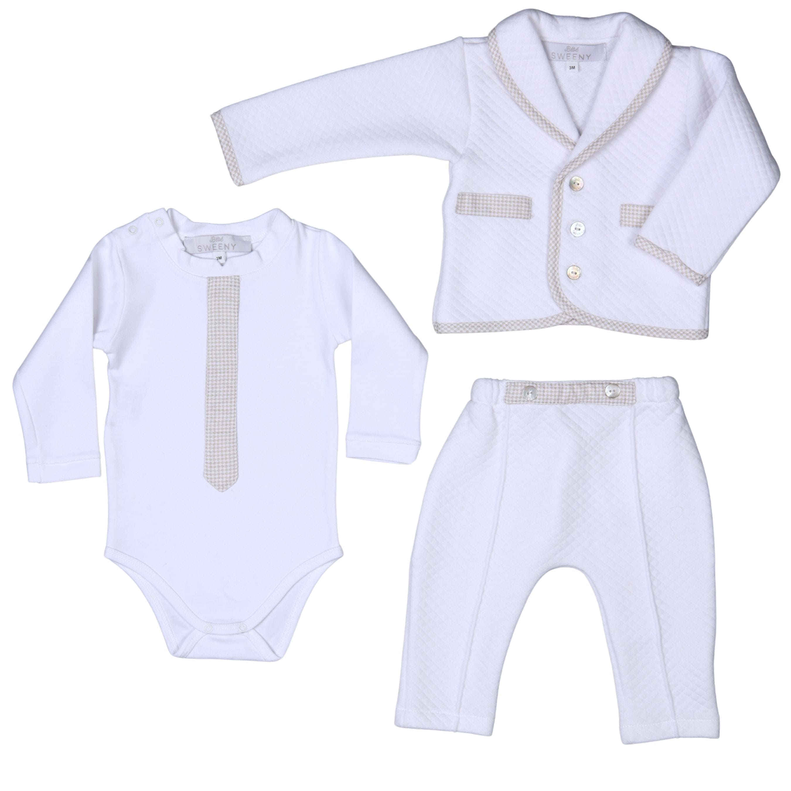 Lucas | Boys White & Beige Cotton Gingham Pants Suit (3)