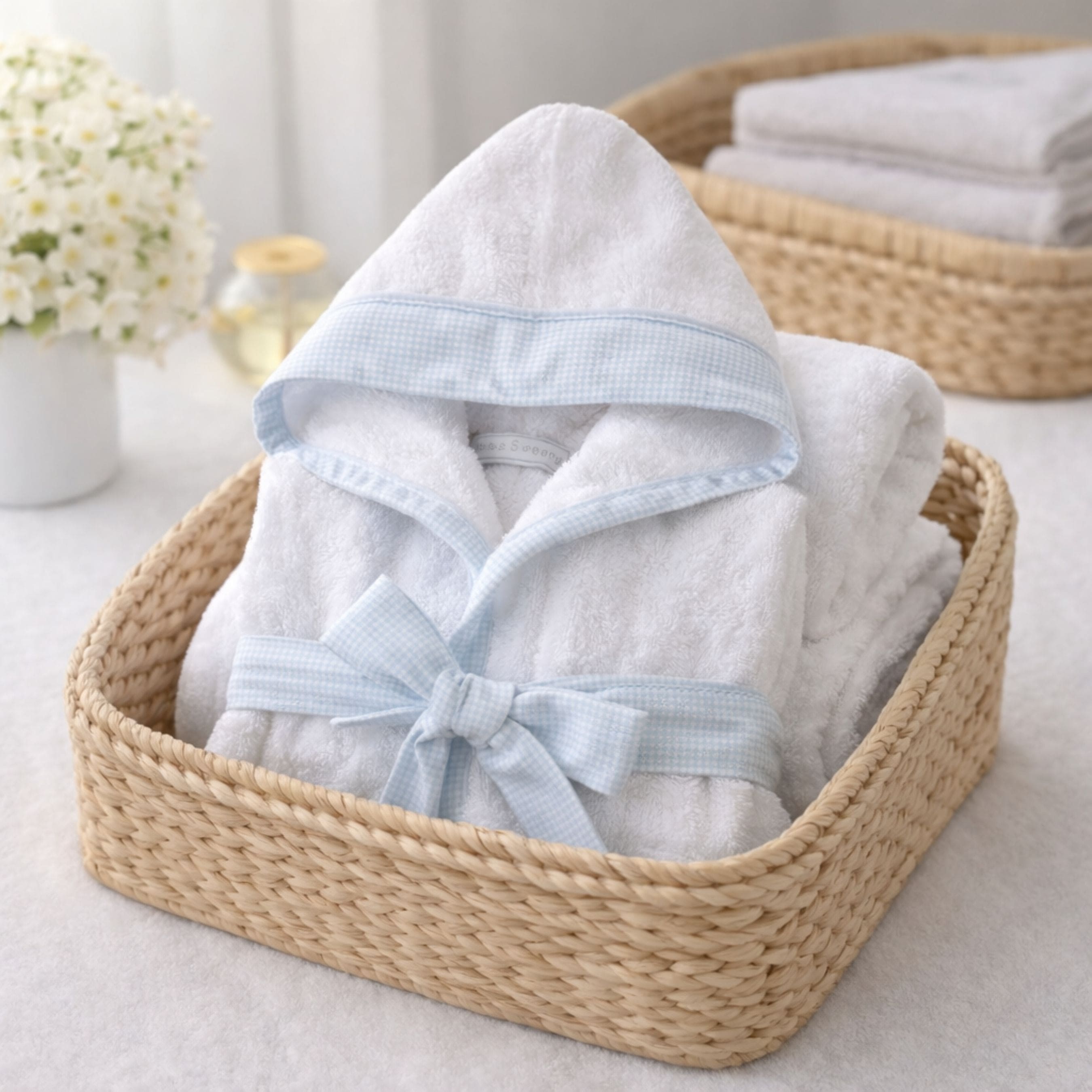 Lucas | Boys White & Blue Gingham Personalised Bathrobe