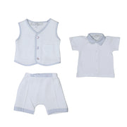 Lucas | Boys White & Blue Cotton Gingham Shorts Set (3)