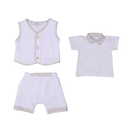 Lucas | Boys White & Beige Cotton Gingham Shorts Set (3)