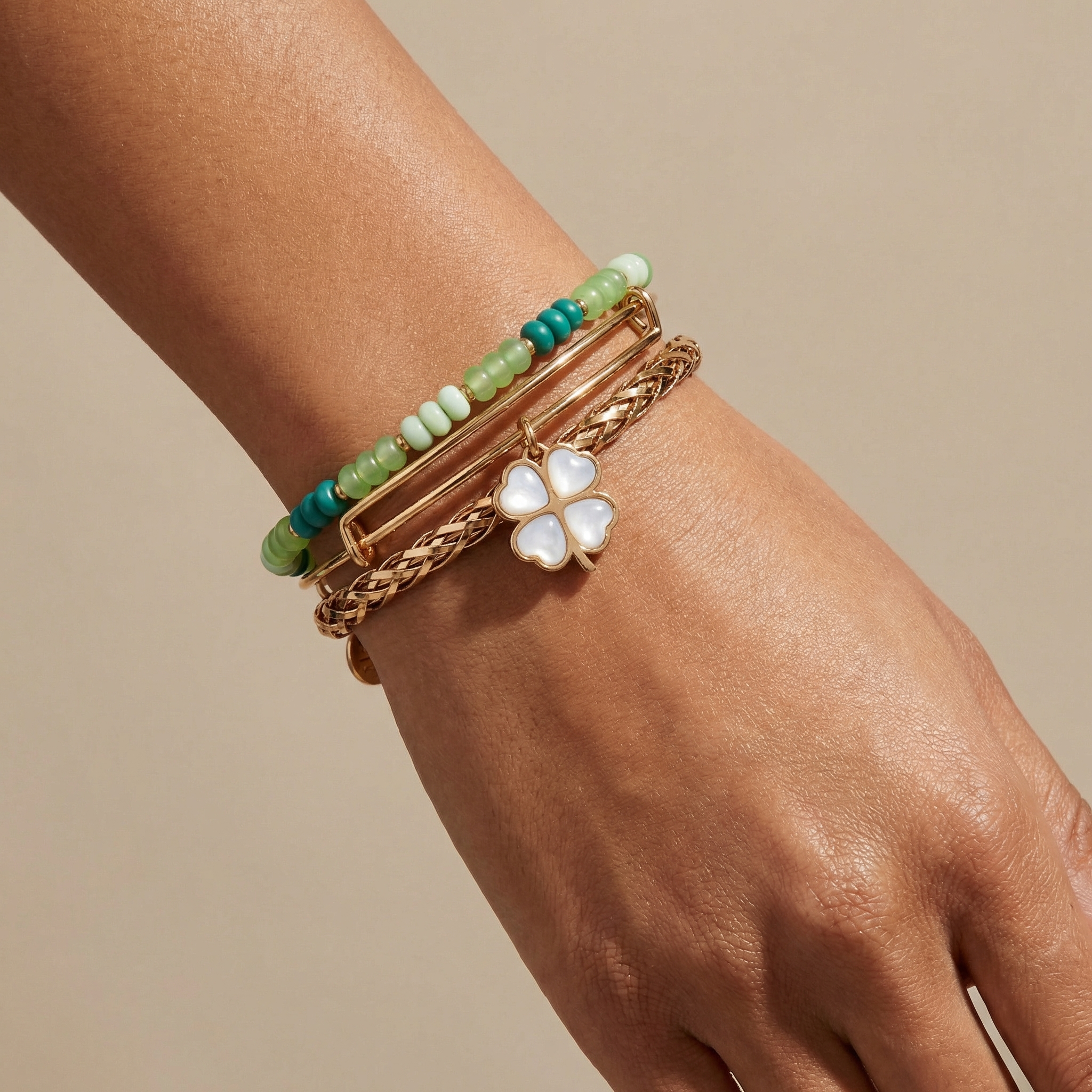 Lucky Four-leaf Clover Set Of 3 Bangles