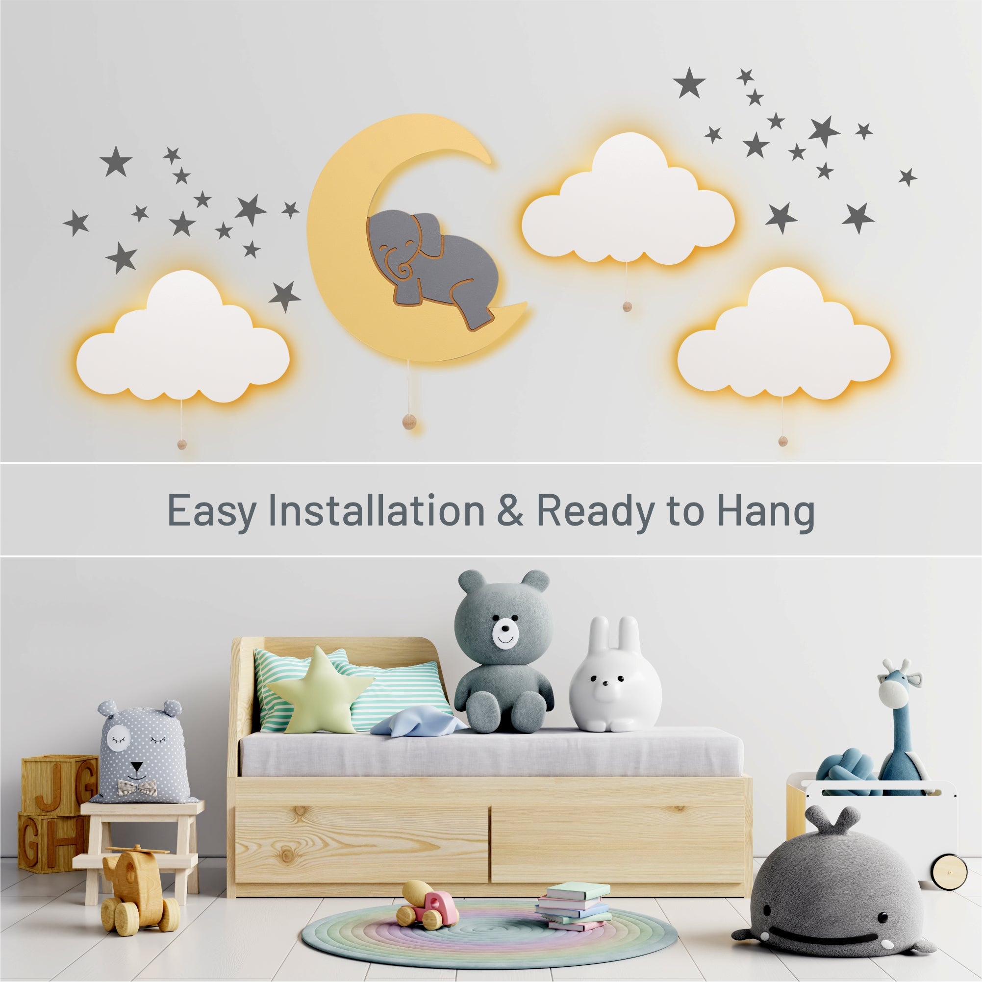 Lumidreams Wall Light - Kid's Decor Nightlight Elephant On Moon
