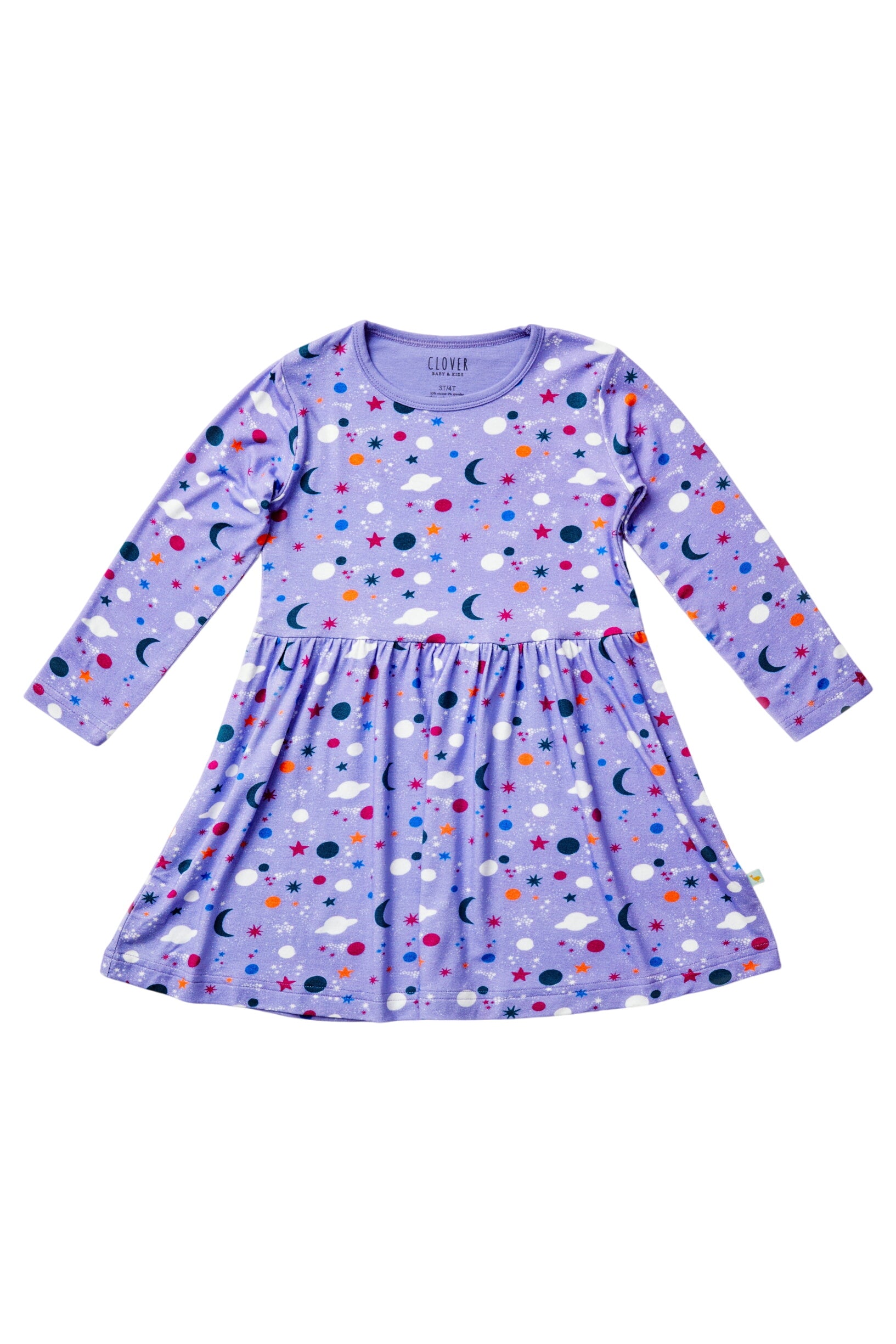 Stretchy Long Sleeve Twirl Dress - Luna Lavender