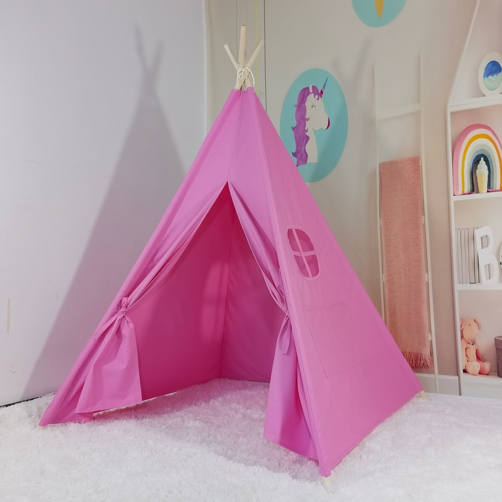 Kids Cotton Teepee Play Tent With Fairy Lights