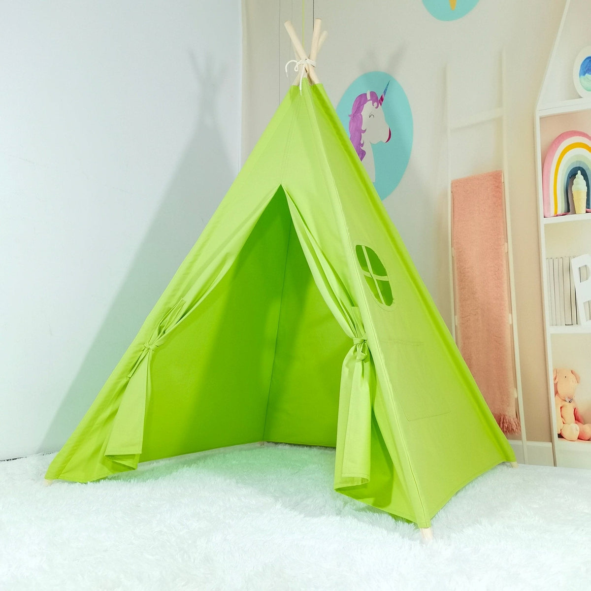 Kids Cotton Teepee Play Tent With Fairy Lights