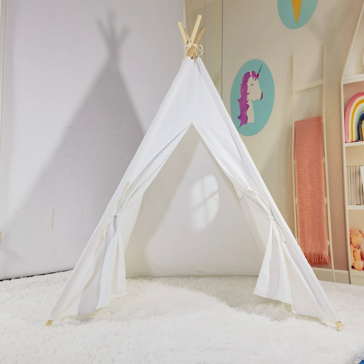Kids Cotton Teepee Play Tent With Fairy Lights
