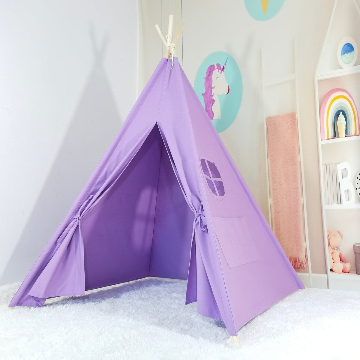 Kids Cotton Teepee Play Tent With Fairy Lights