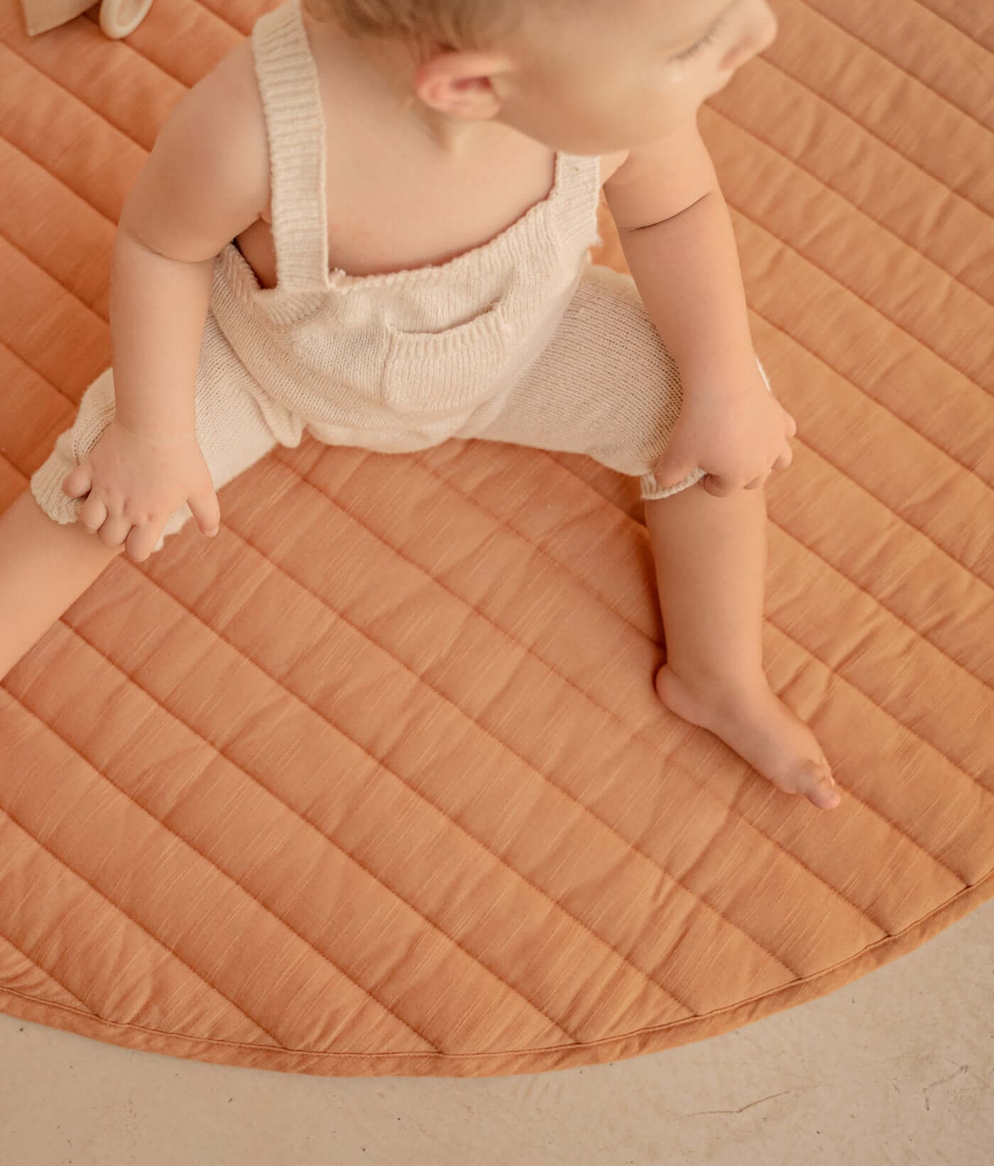 Quilted Cotton Reversible Playmats | Stripes - Camel